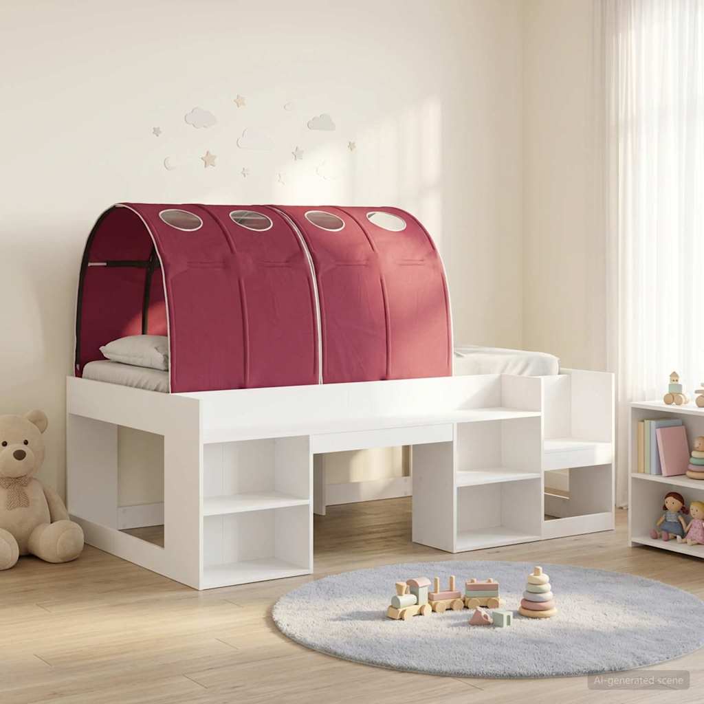 Bedframe met tunnel met plank 3 st Wit en Rood Bewerkt hout – afbeelding 1
