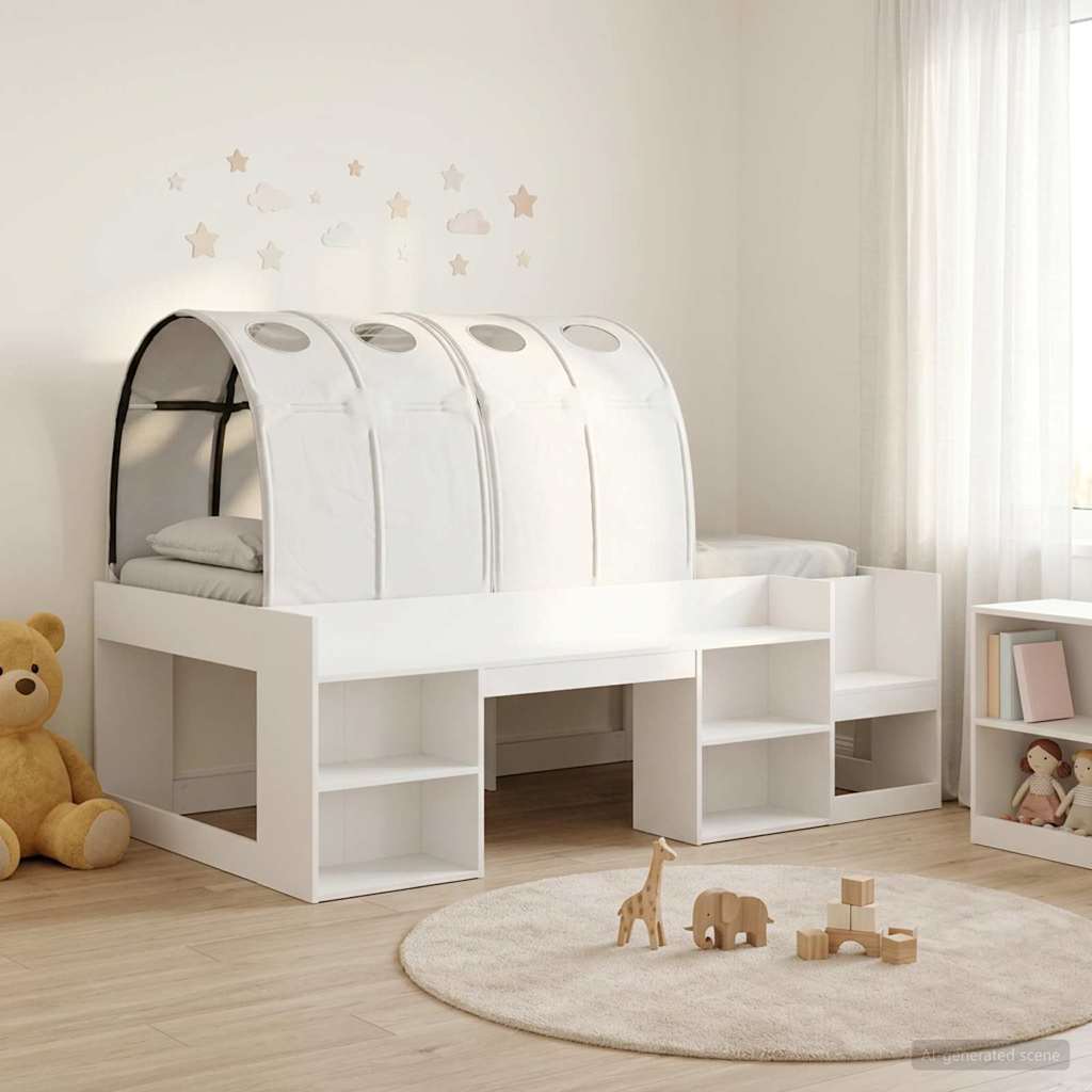 Bedframe met tunnel met plank met opslag 3 st Wit Bewerkt hout – afbeelding 1