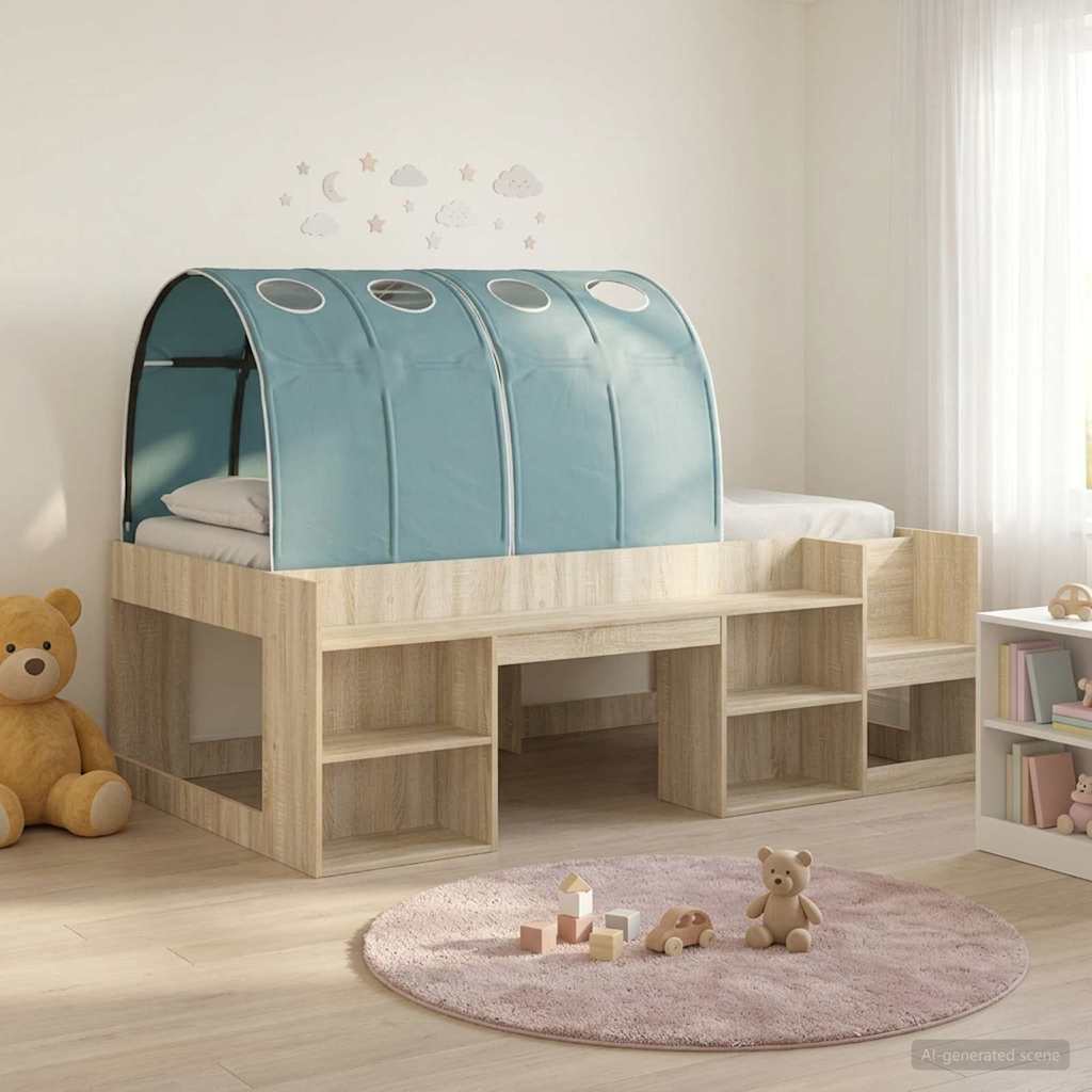 Bedframe met tunnel met plank 3 st Sonoma eiken en lichtblauw – afbeelding 1