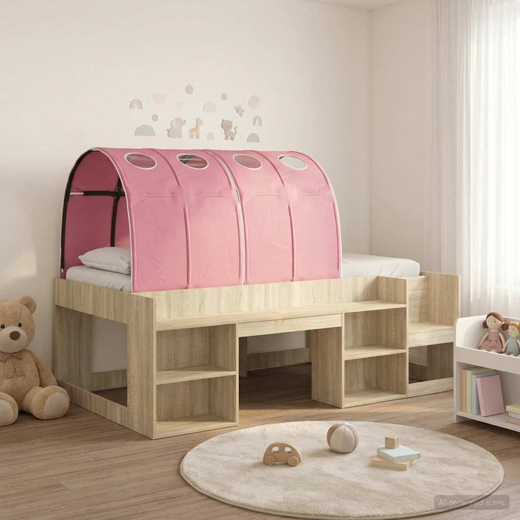 Bedframe met tunnel 3 st Sonoma eiken en roze Bewerkt hout – afbeelding 1