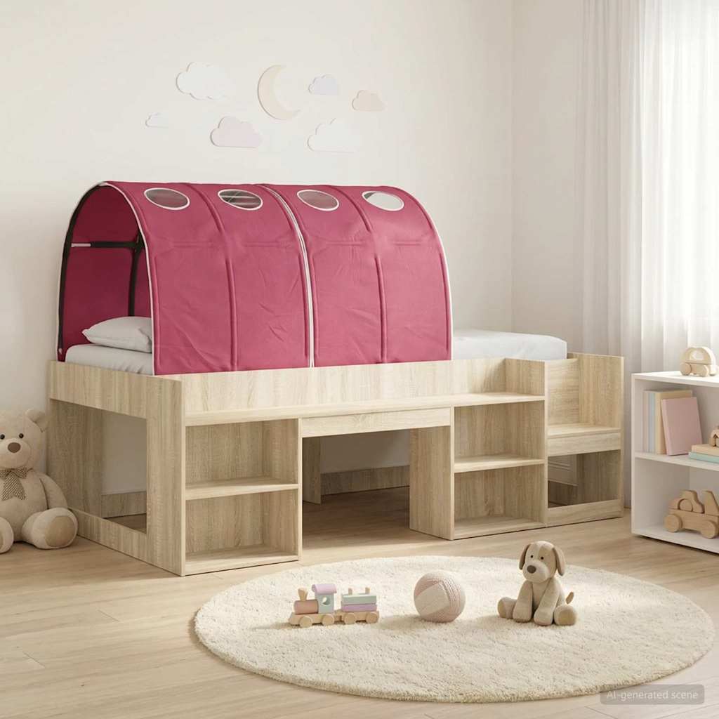 Bedframe met tunnel 3 st Sonoma eiken en rood Bewerkt hout – afbeelding 1