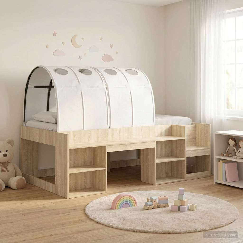 Bedframe met tunnel 3 st Sonoma eiken en wit Bewerkt hout – afbeelding 1