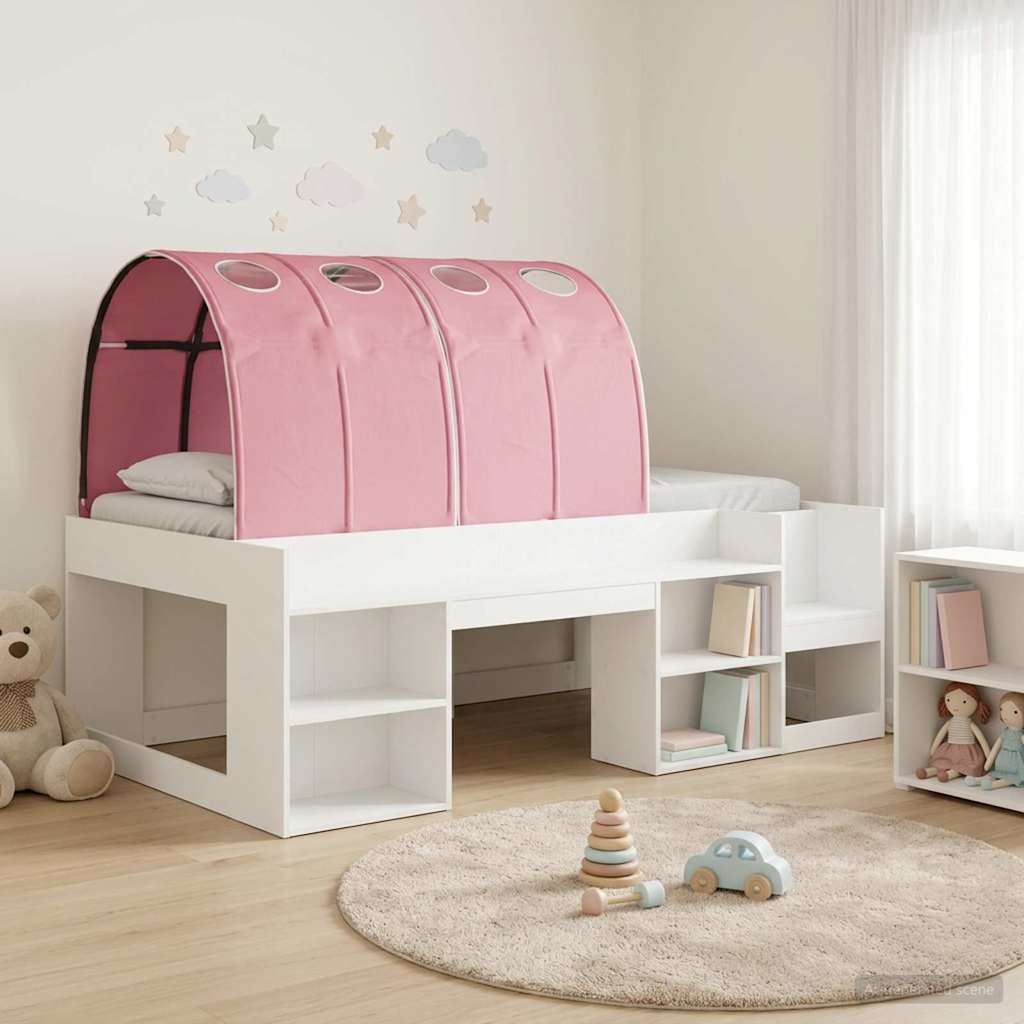 Bedframe met tunnel met plank 3 st Wit en Roze Bewerkt hout – afbeelding 1