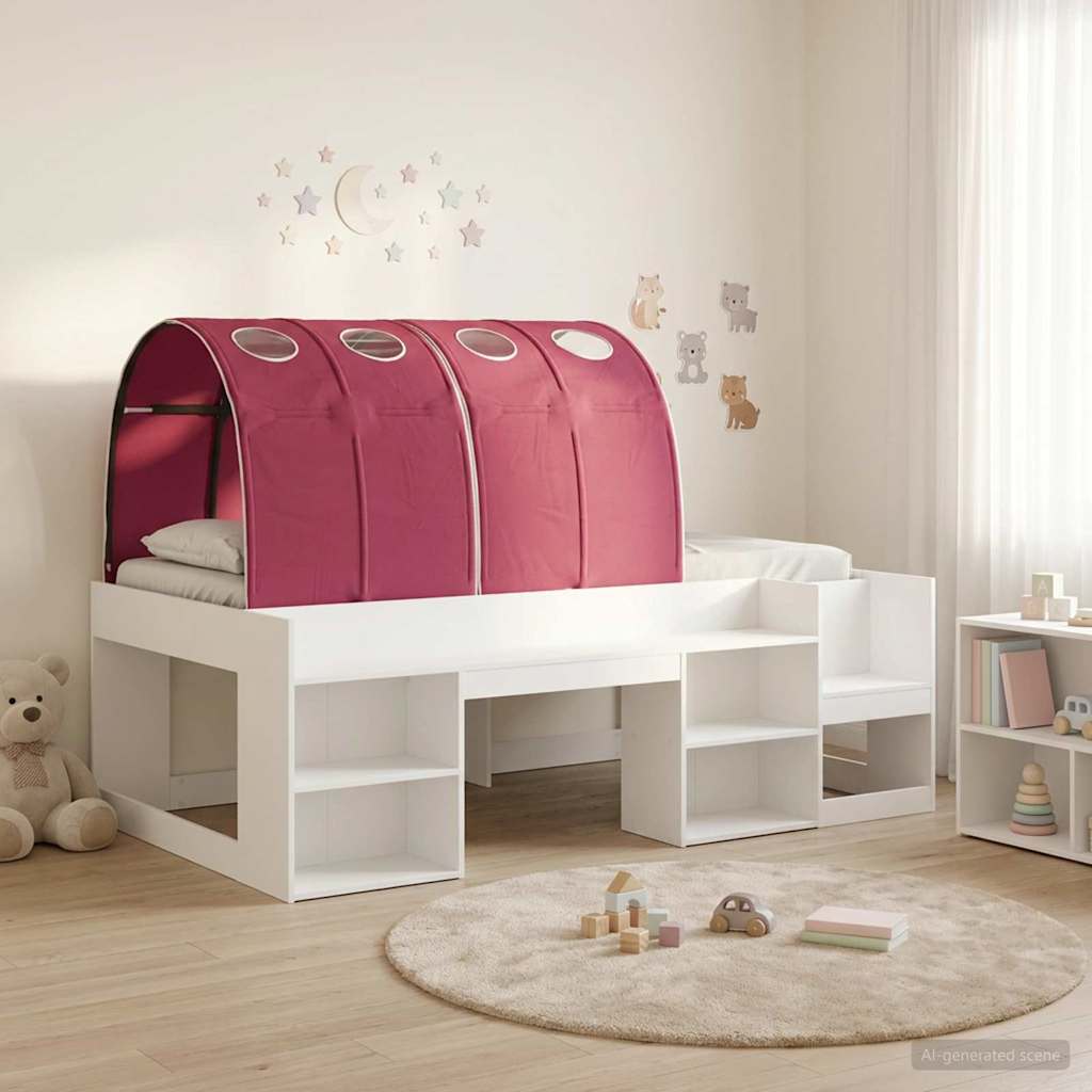 Bedframe met tunnel met plank 3 st Wit en Rood Bewerkt hout – afbeelding 1