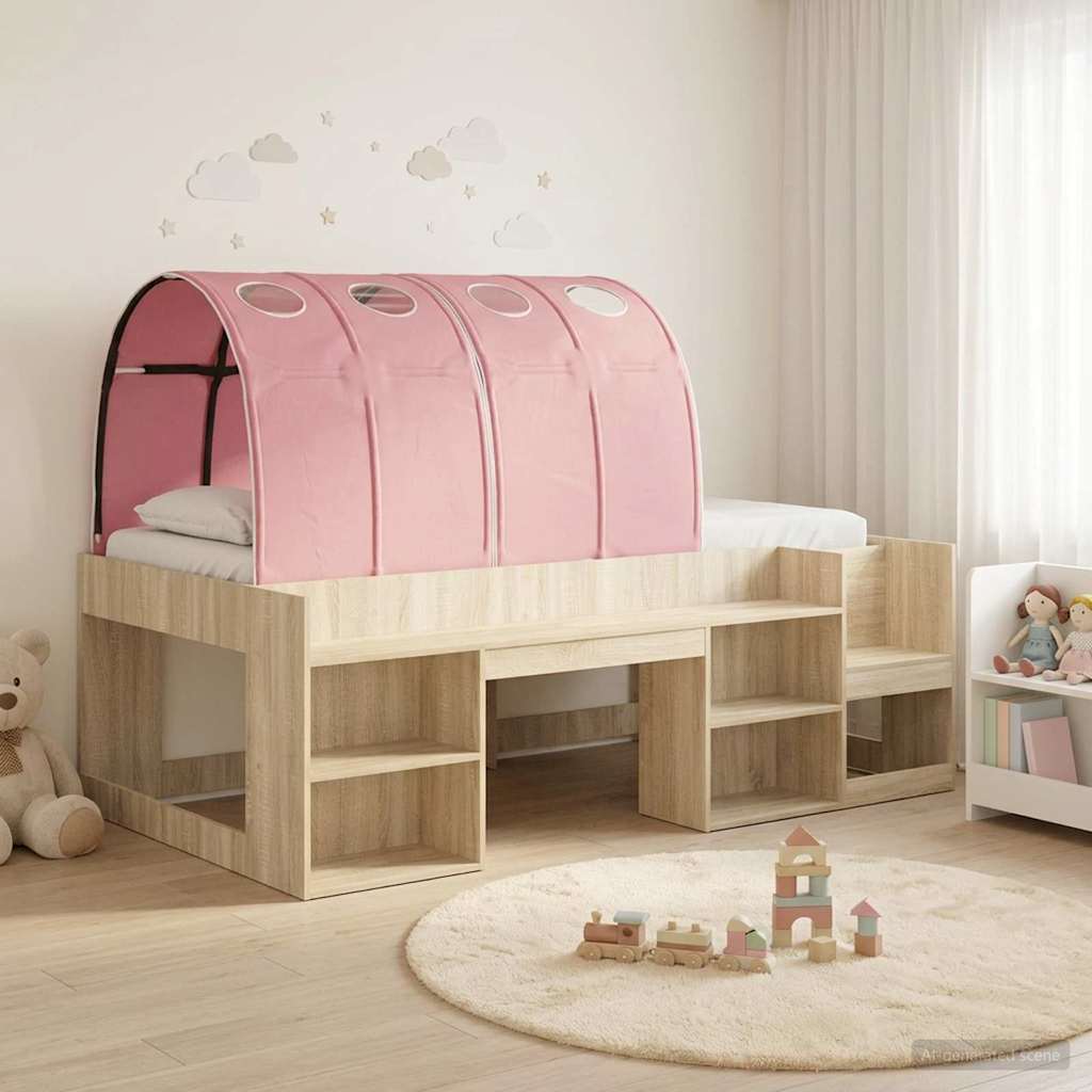 Bedframe met tunnel 3 st Sonoma eiken en roze Bewerkt hout – afbeelding 1