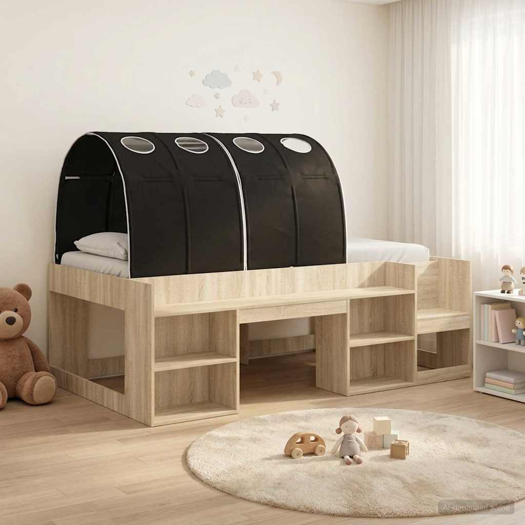 Bedframe met tunnel 3 st Sonoma Eiken en Zwart Bewerkt hout