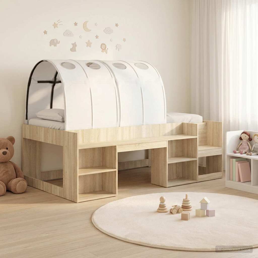 Bedframe met tunnel 3 st Sonoma eiken en wit Bewerkt hout – afbeelding 1