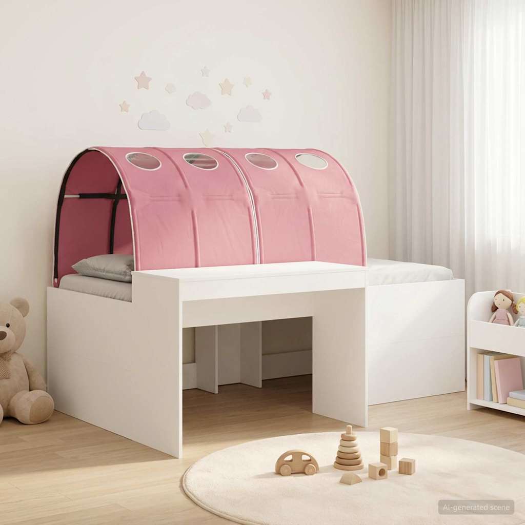 Bedframe met Tunnel met plank 3 st Wit en Roze Bewerkt hout – afbeelding 1