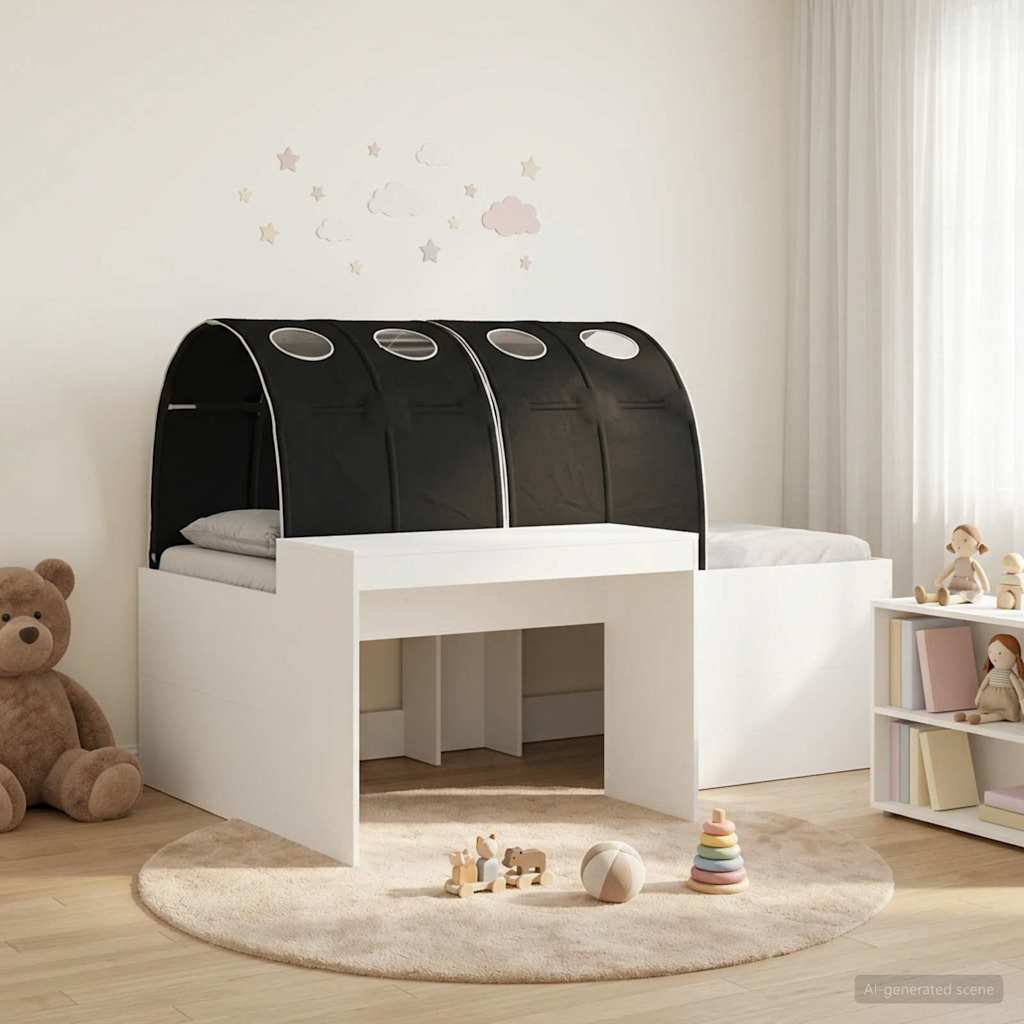 Bedframe met Tunnel met plank 3 st Wit en zwart Bewerkt hout – afbeelding 1