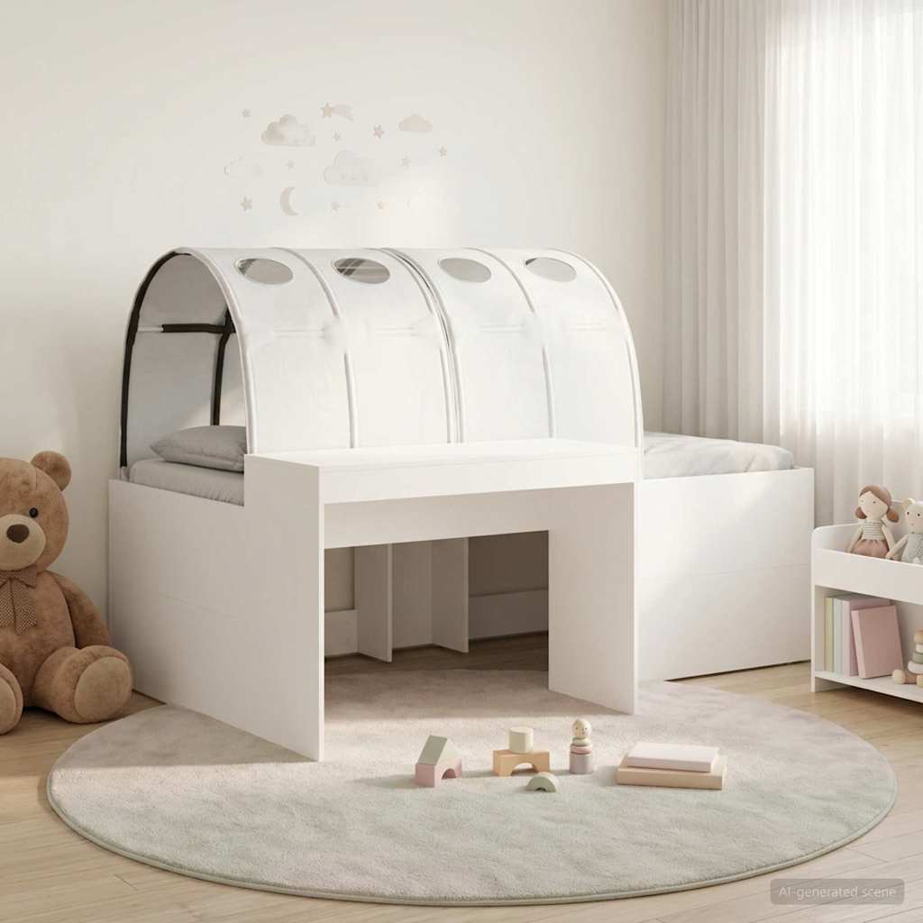 Bedframe met Tunnel met plank 3 st Wit Bewerkt hout – afbeelding 1