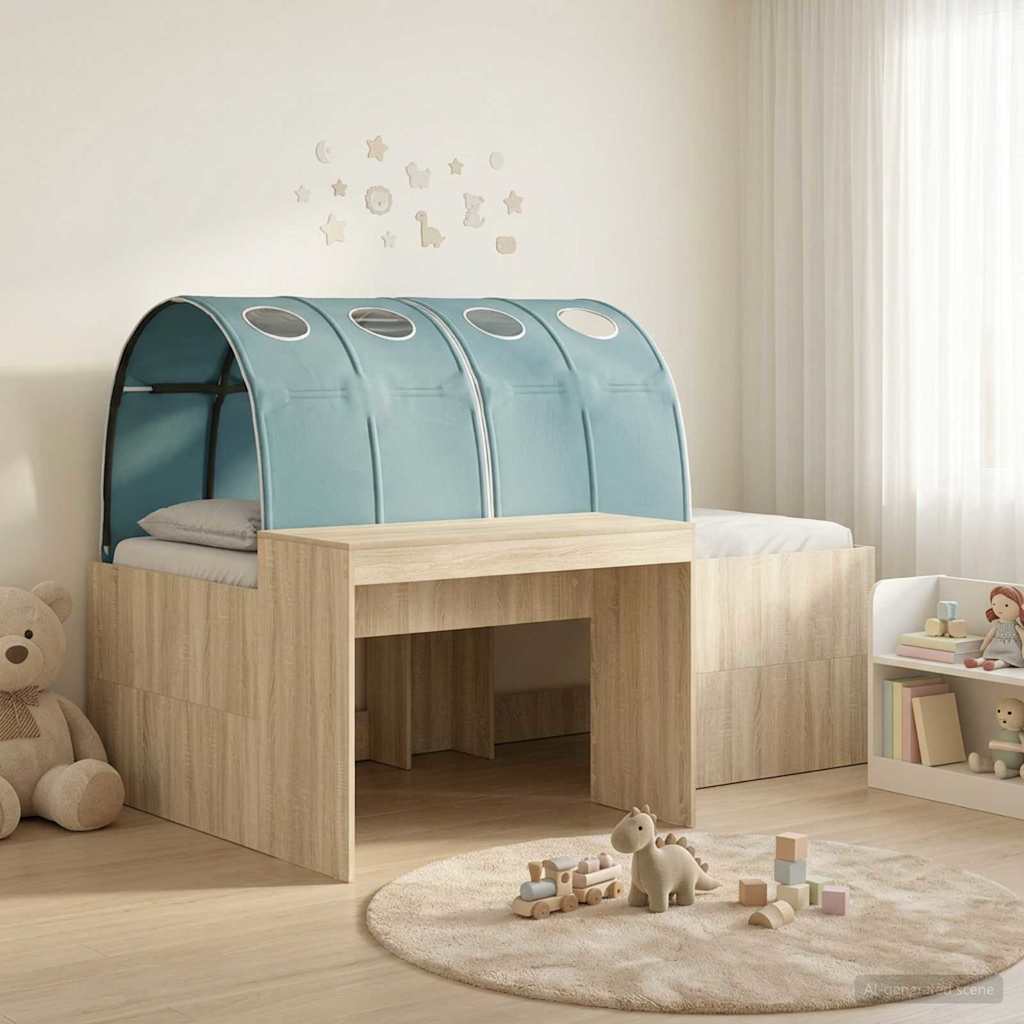 Bedframe met Tunnel met plank 3 st Sonoma eiken en lichtblauw – afbeelding 1