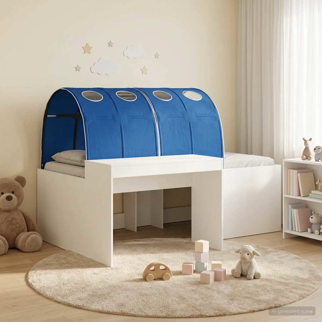 Bed met Tunnel 3 st Artisian Eik en Blauw Bewerkt hout – afbeelding 1