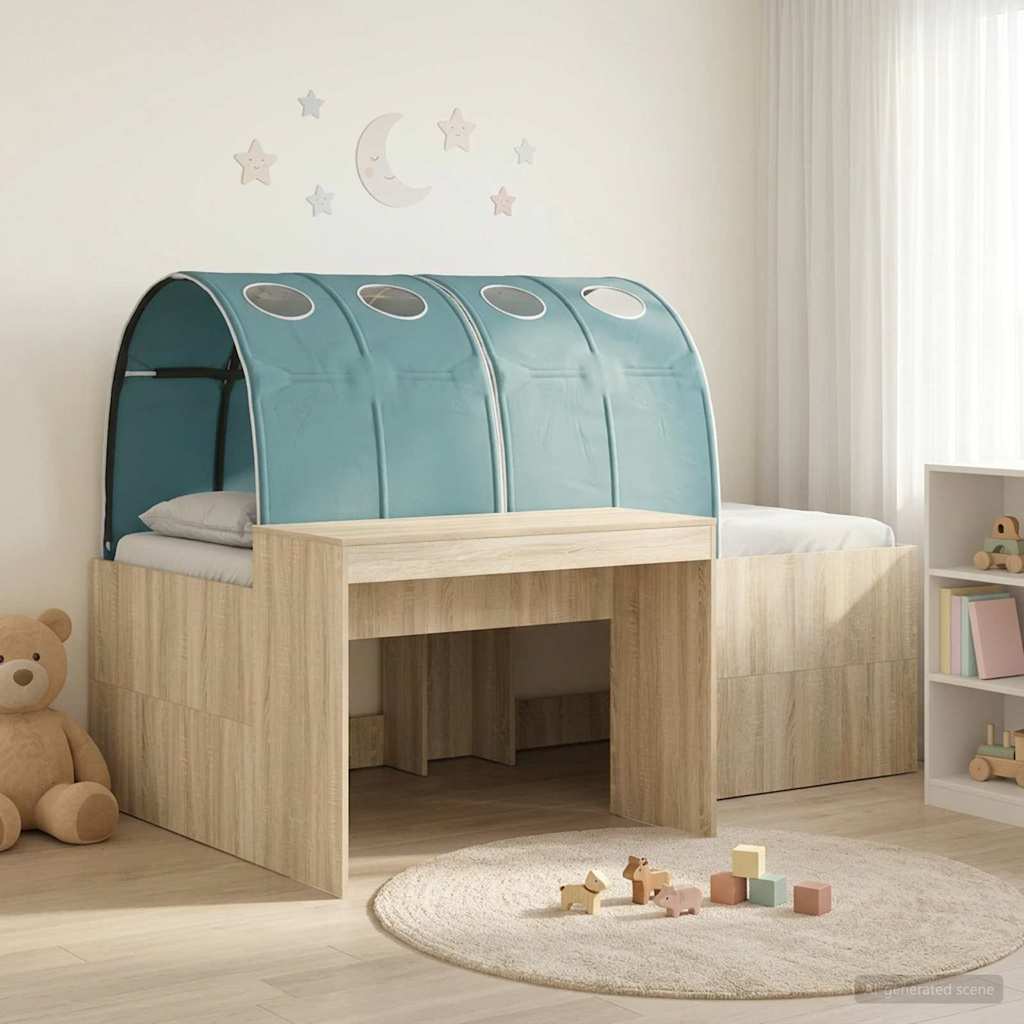 Bed met Tunnel 3 st Artisian Eik en Lichtblauw Bewerkt hout – afbeelding 1