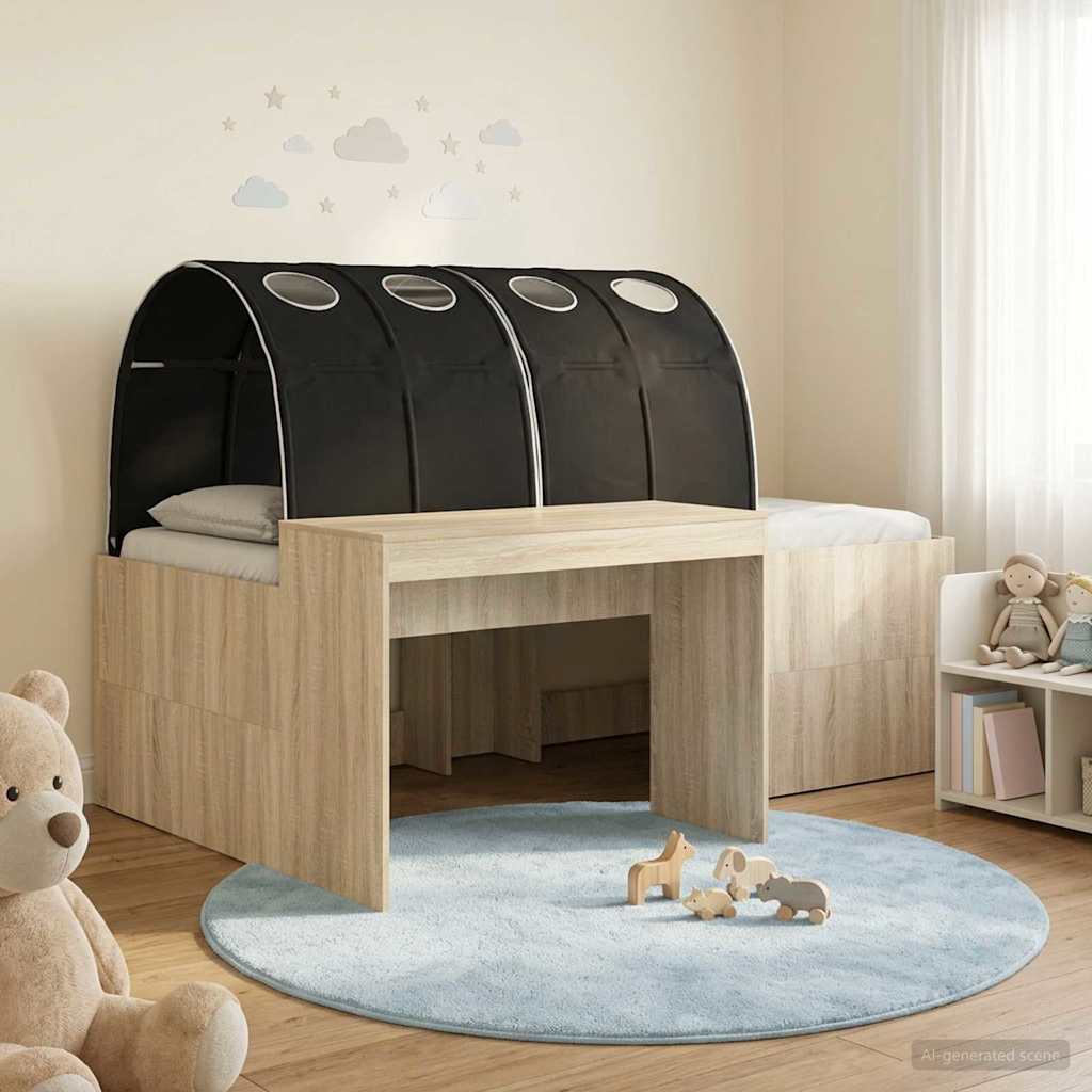 Bed met Tunnel 3 st Artisian Eik en Zwart Bewerkt hout – afbeelding 1