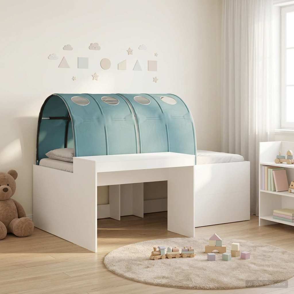 Bed met Tunnel 3 st Wit en Lichtblauw Bewerkt hout – afbeelding 1