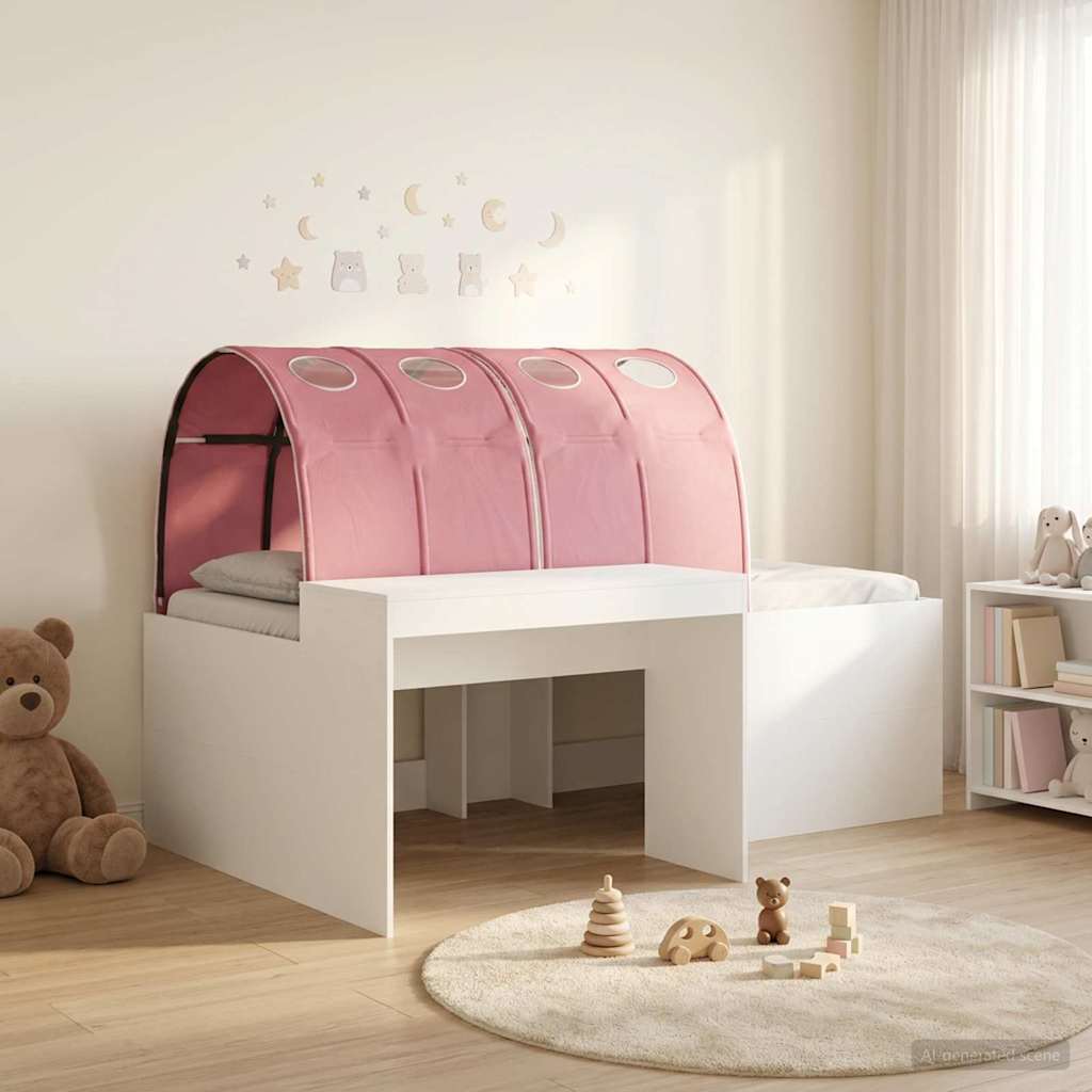 Bed met Tunnel 3 st Wit en Roze Bewerkt hout – afbeelding 1