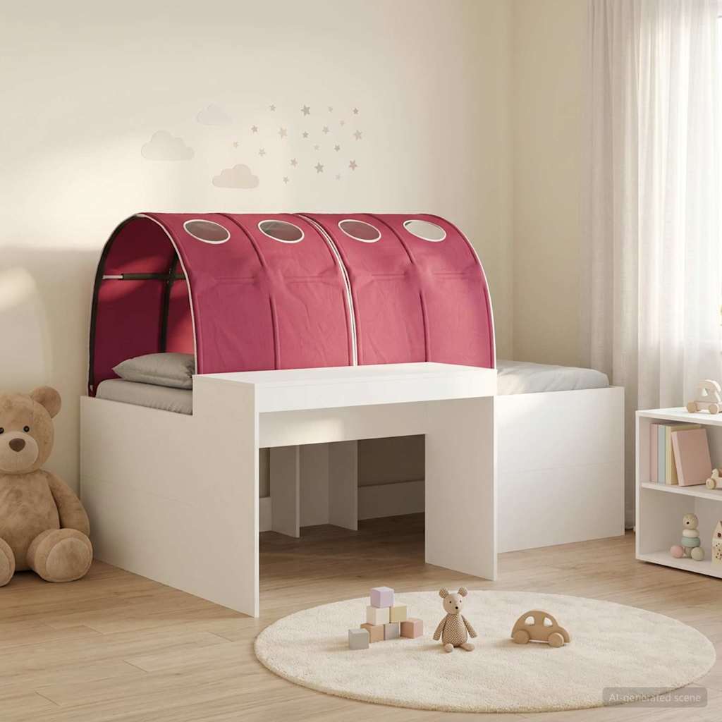 Bed met Tunnel 4 pcs Wit en Rood Bewerkt hout – afbeelding 1