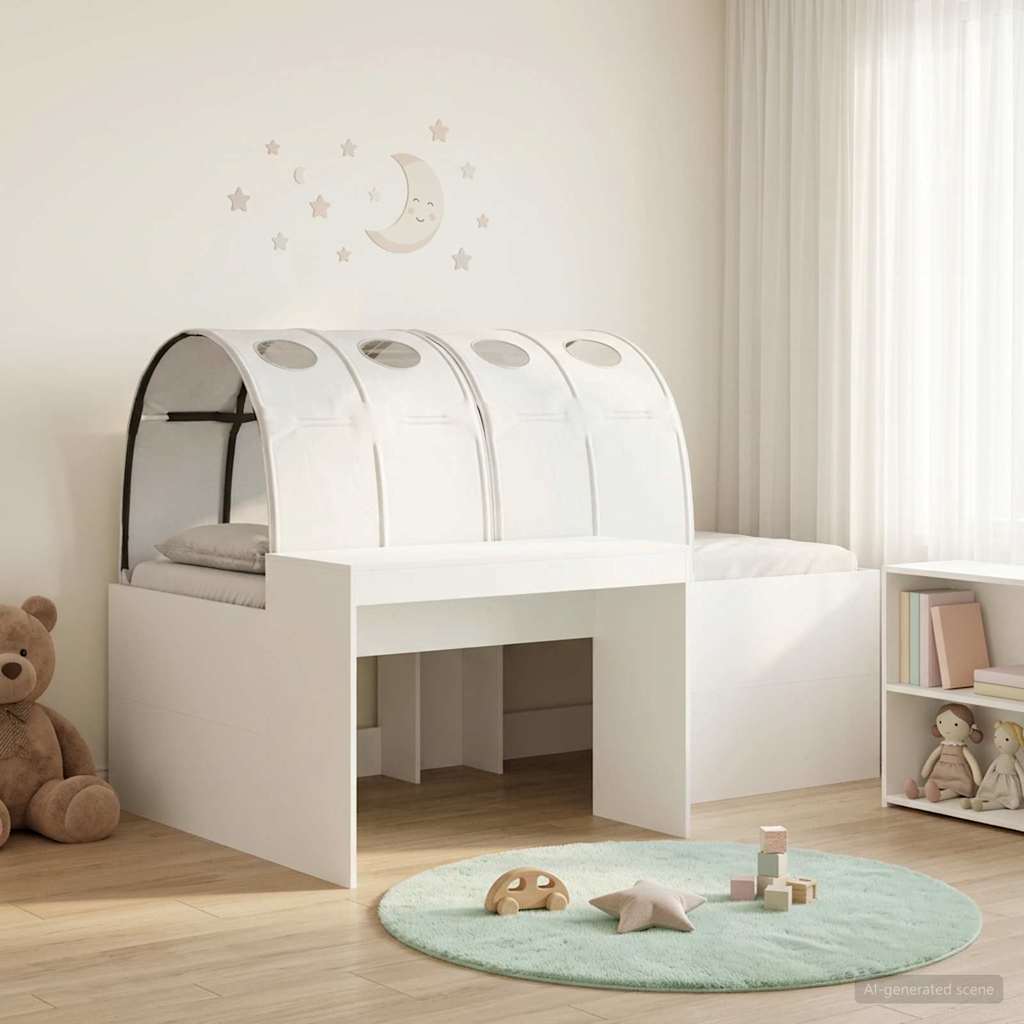 Bed met Tunnel 3 st Wit Bewerkt hout
