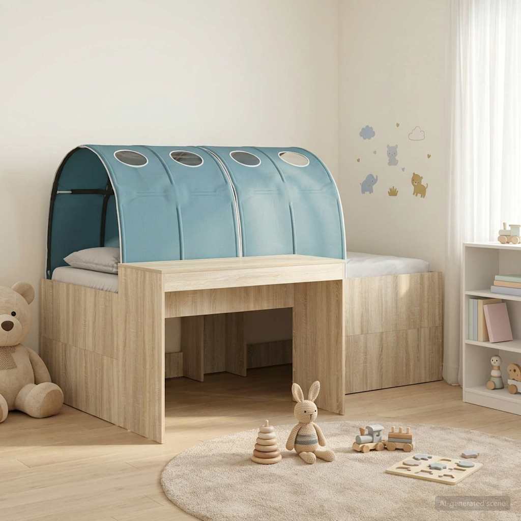 Bed met Tunnel 3 st Sonoma eiken en lichtblauw Bewerkt hout – afbeelding 1