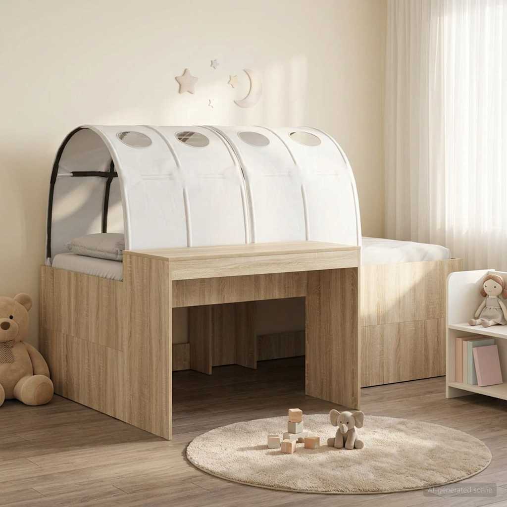 Bed met Tunnel 3 st Sonoma eiken en wit Bewerkt hout – afbeelding 1