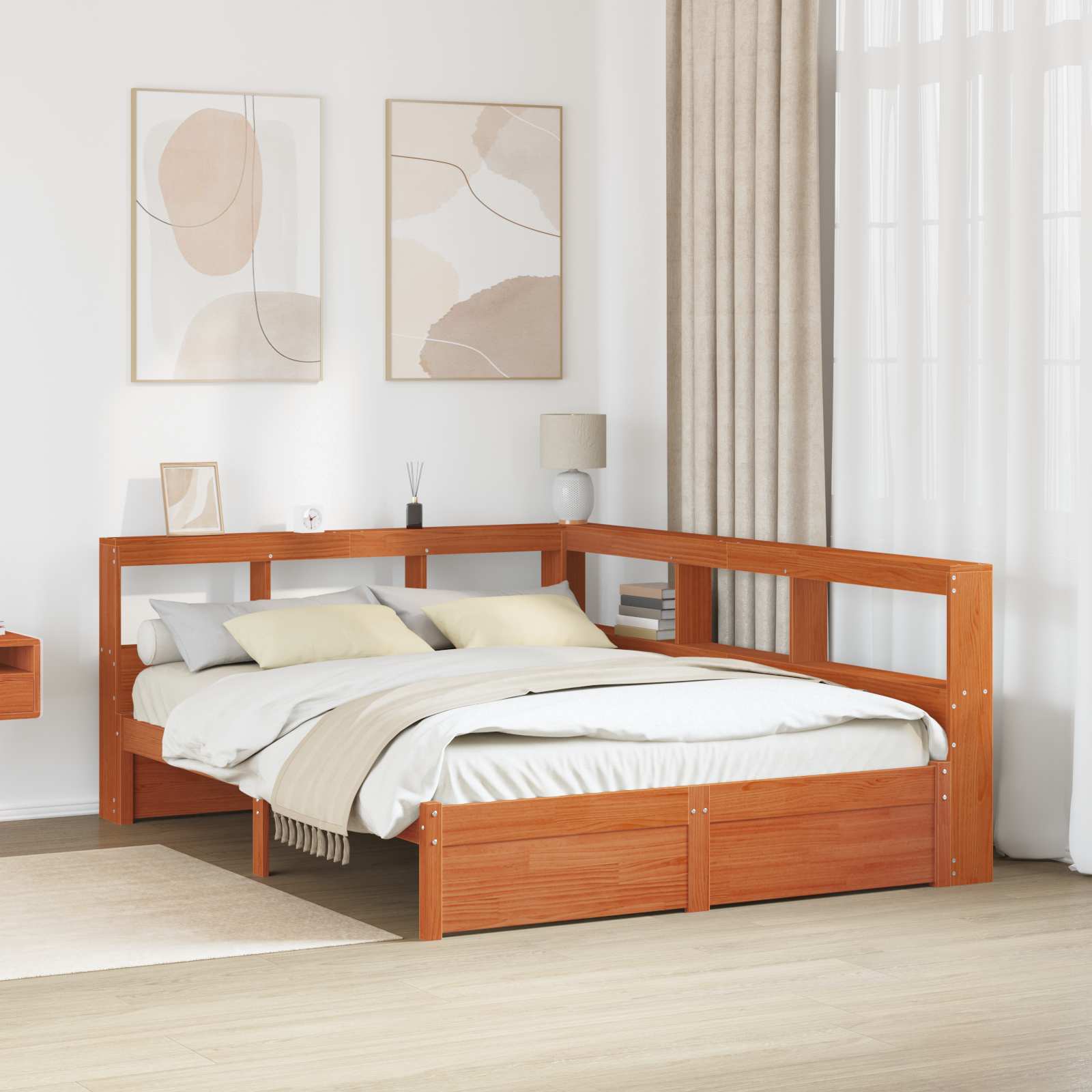 Boekenkast Bed met hoofdeinde met opslag Massief Vurenhout – afbeelding 1