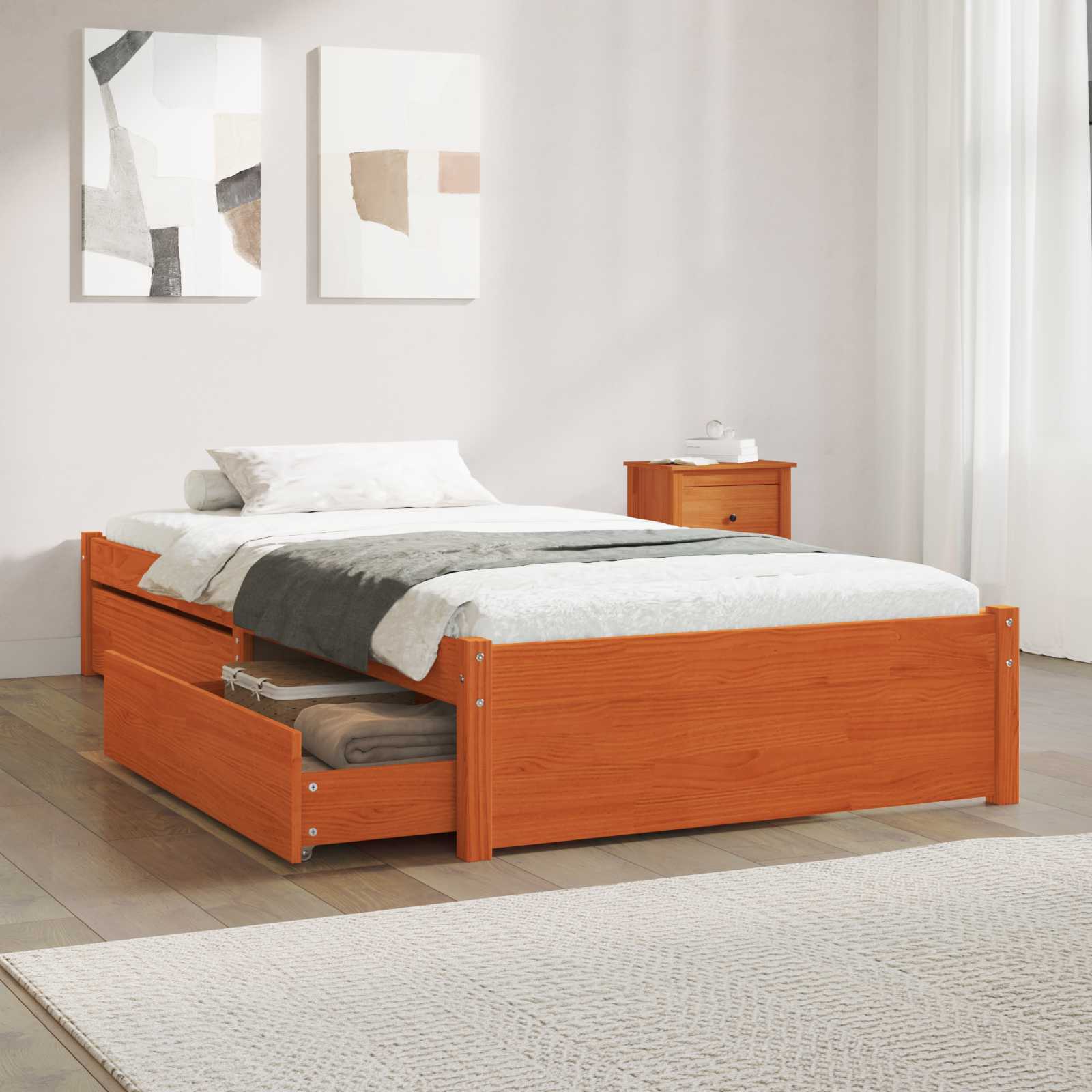 Bedframe met lade met opslag 3 pcs Wasbruin Grenenhout – afbeelding 1