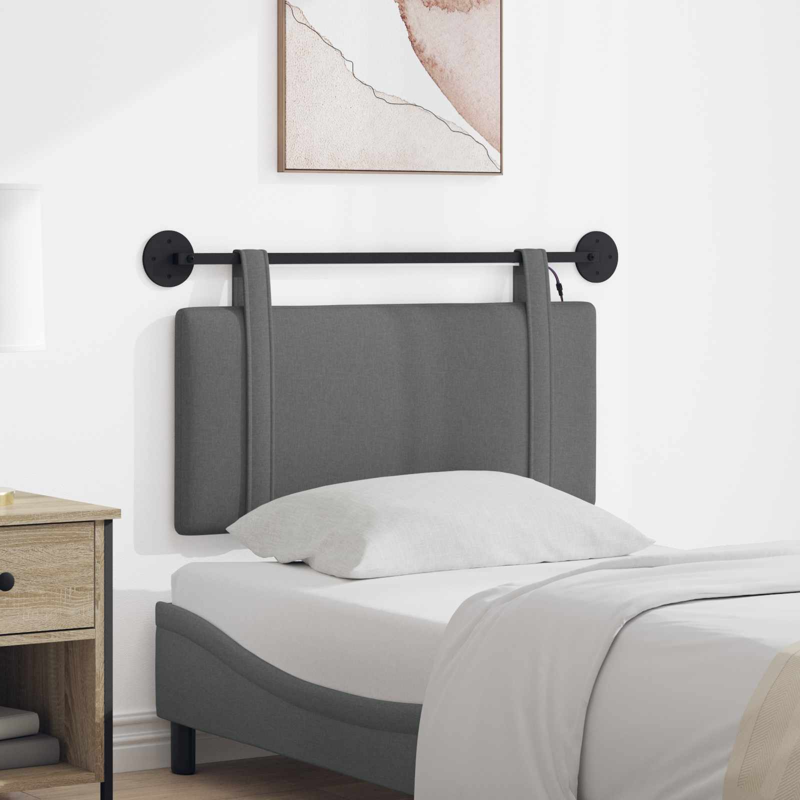 Hangend hoofdbord Met LED-verlichting Donkergrijs Stof – afbeelding 1
