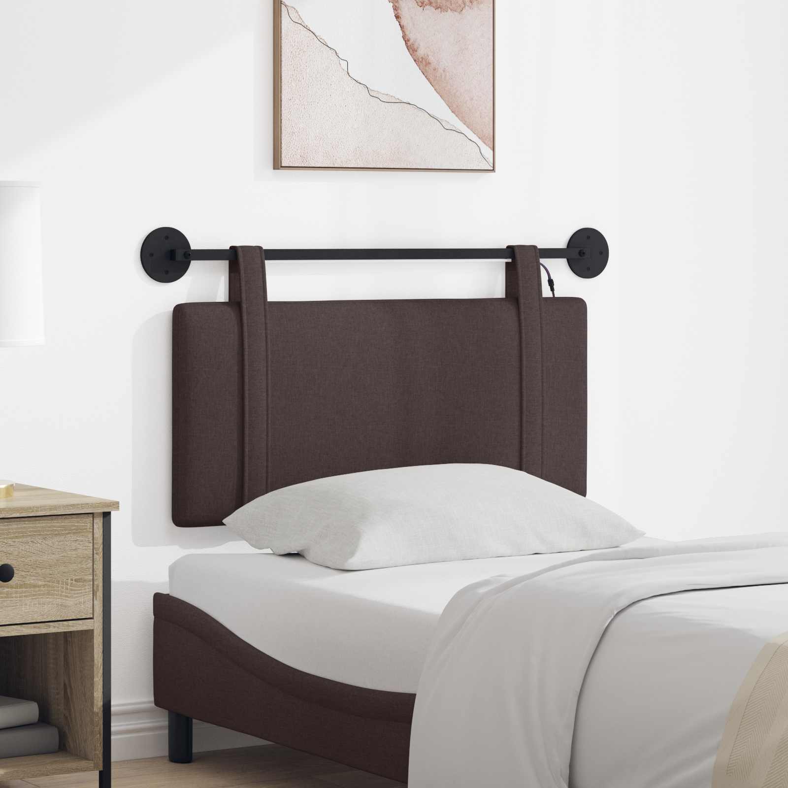 Hangend hoofdbord Met LED-verlichting Donkerbruin Stof – afbeelding 1