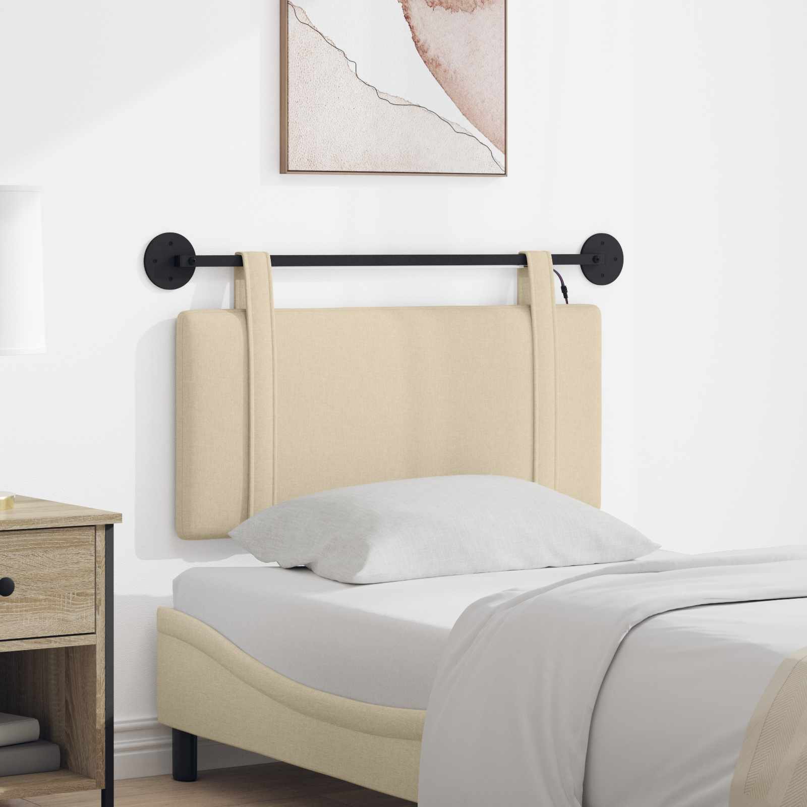 Hangend hoofdbord Met LED-verlichting Crèmekleurig Stof – afbeelding 1