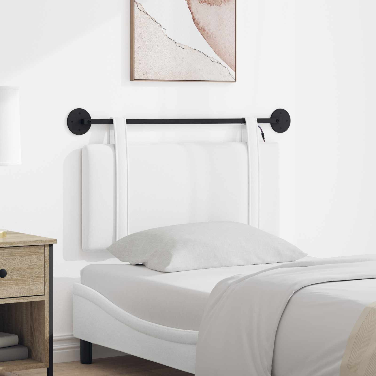 Hangend hoofdbord Met LED-verlichting Wit Stof – afbeelding 1