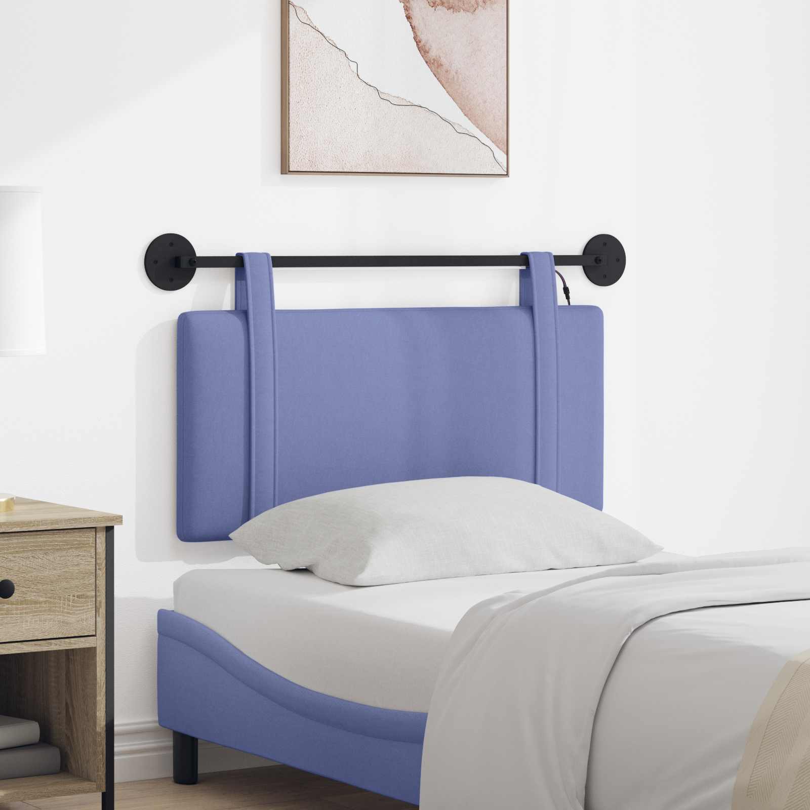Hangend hoofdbord Met LED-verlichting Jeans Blauw Stof – afbeelding 1
