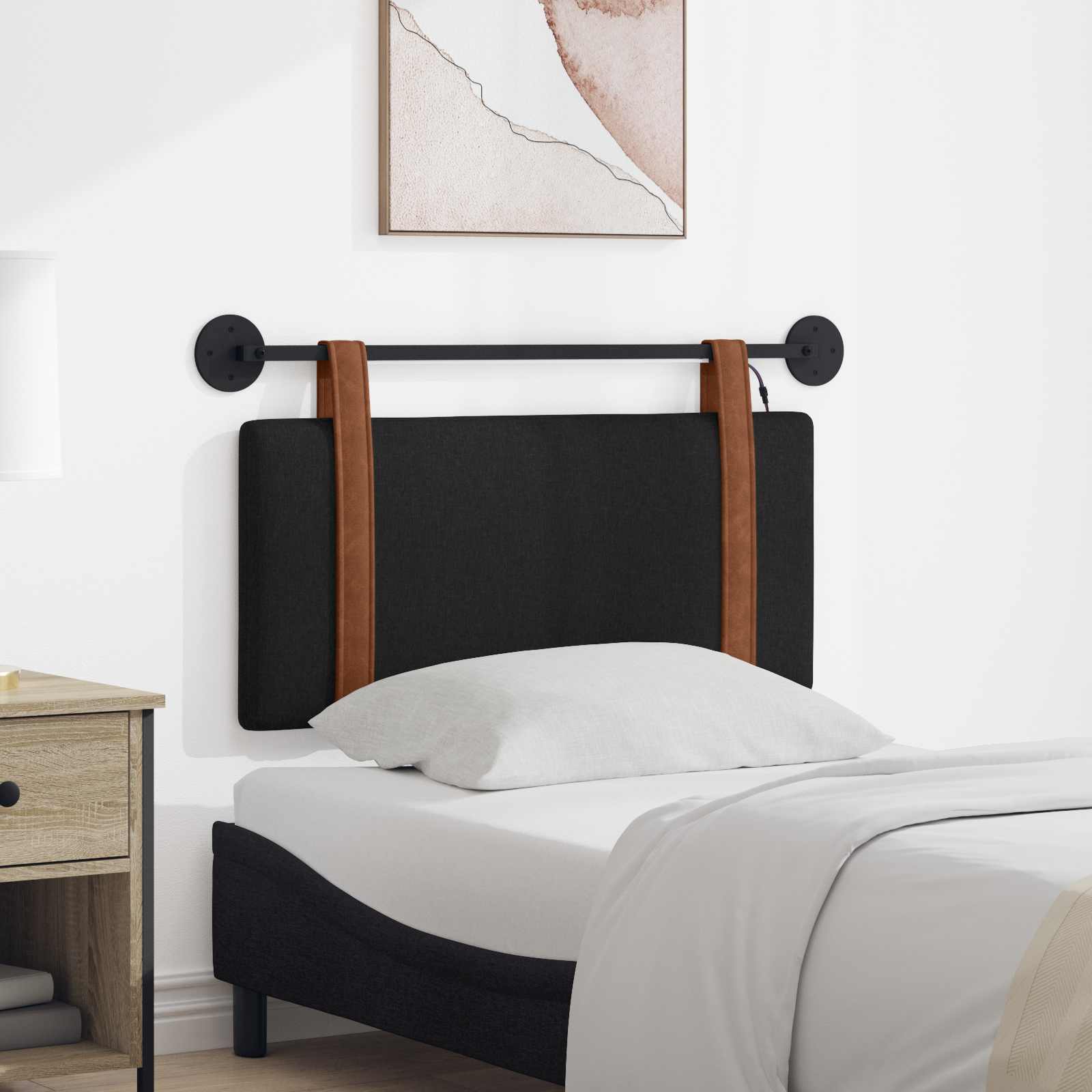 Hangend hoofdbord Met LED-verlichting Zwart Antiek PU – afbeelding 1