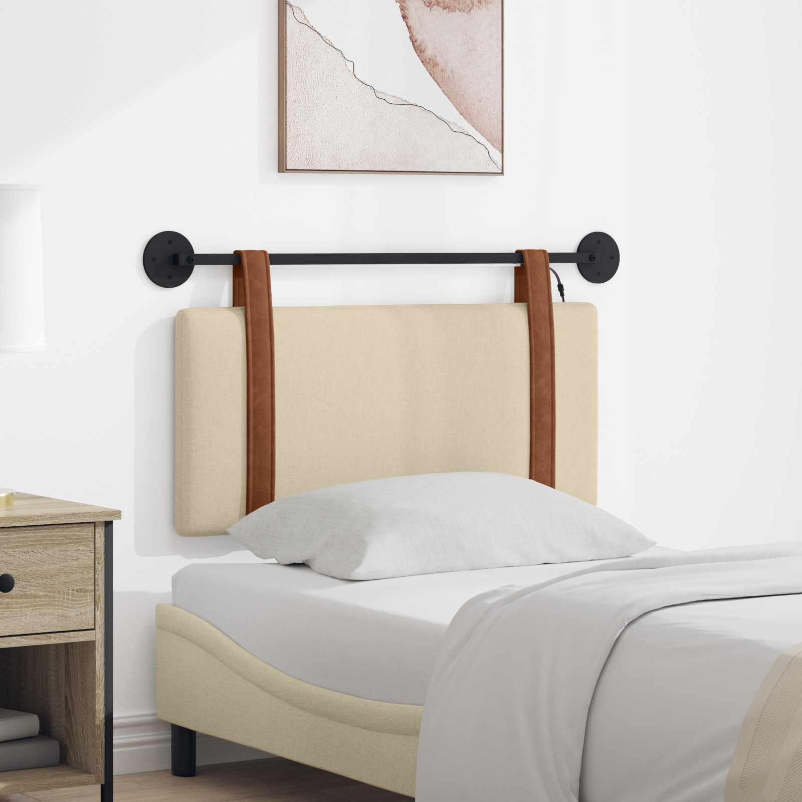 Hangend hoofdbord Met LED-verlichting Crèmekleurig Antiek PU – afbeelding 1