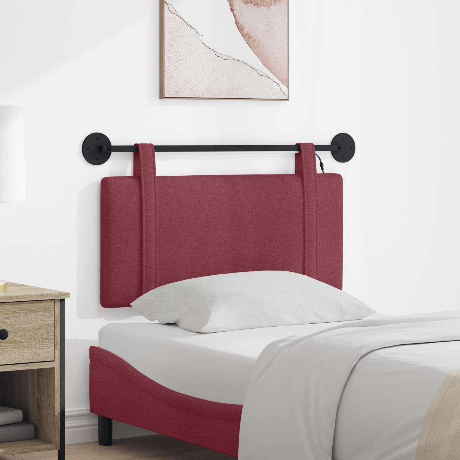 Hangend hoofdbord Met LED-verlichting Wijnrood Stof – afbeelding 1