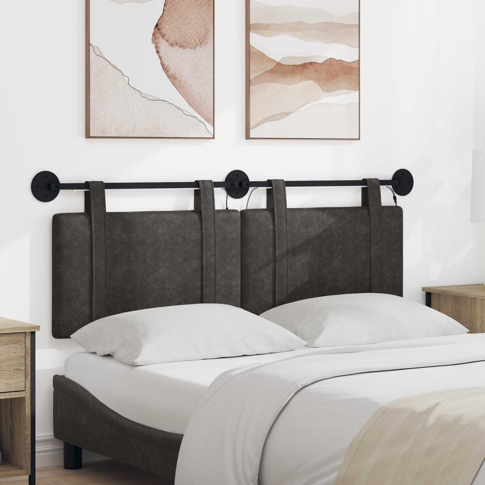 Hangend hoofdbord Met LED-verlichting Zwart Antiek PU – afbeelding 1