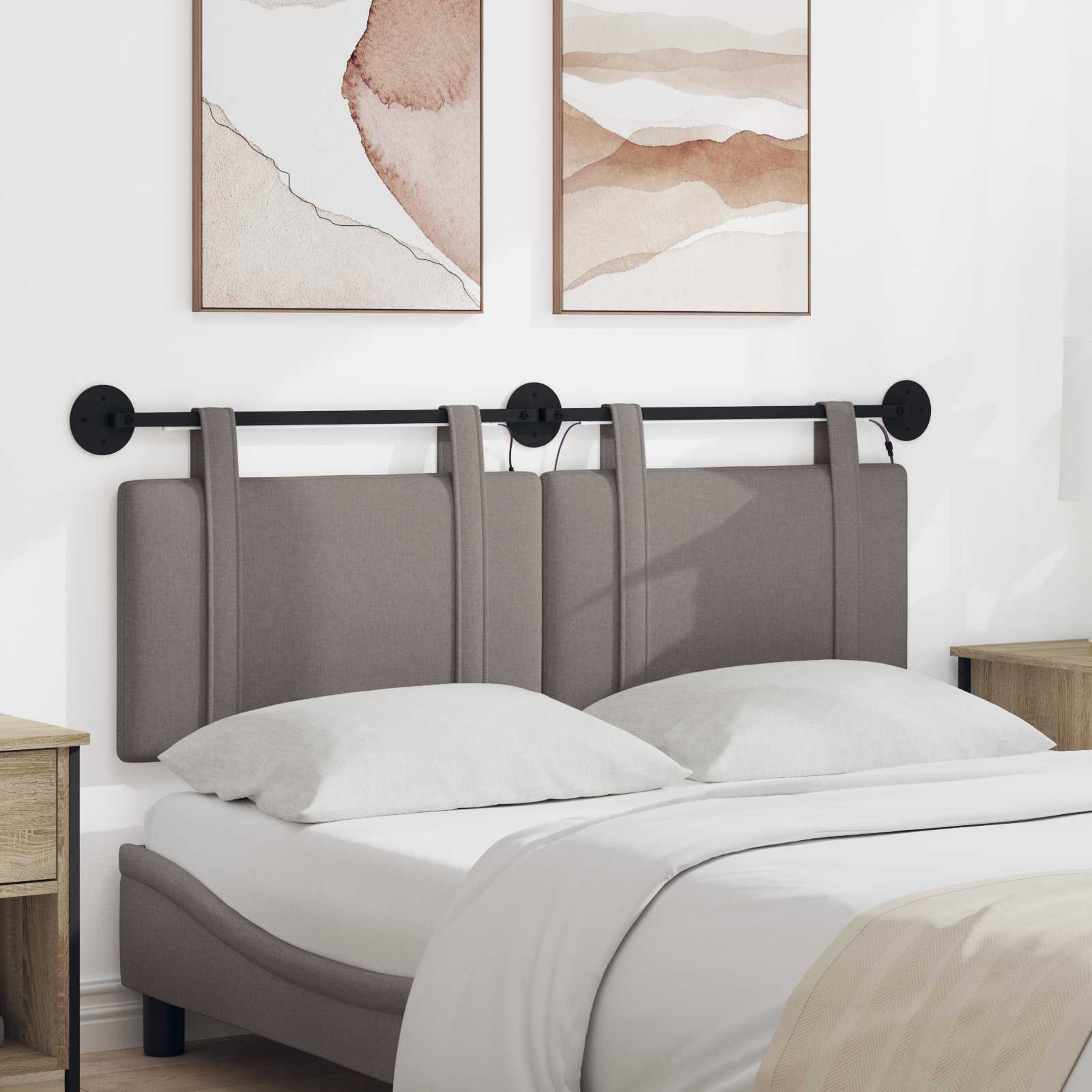 Hangend hoofdbord Met LED-verlichting Taupe Stof – afbeelding 1