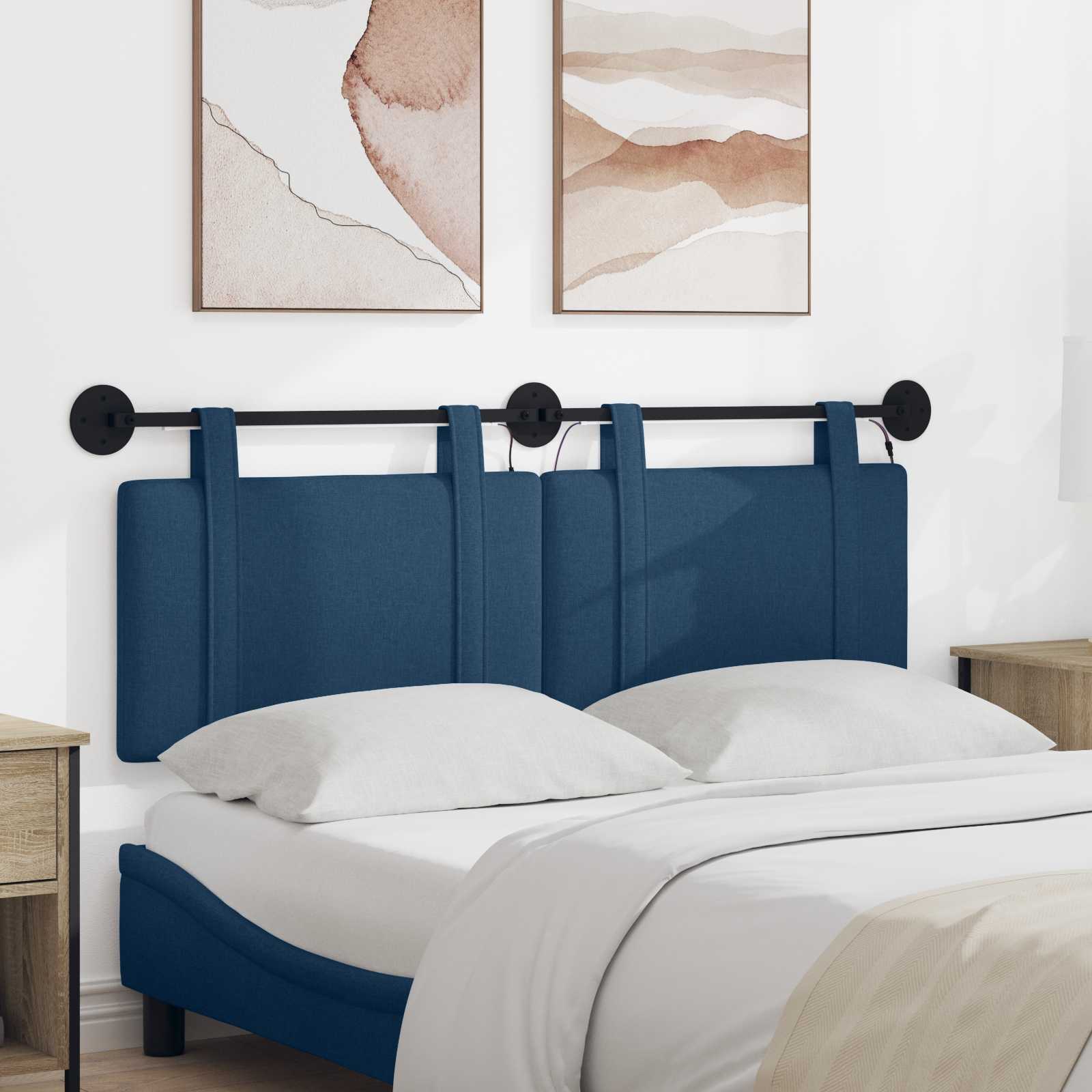 Hangend hoofdbord Met LED-verlichting Blauw Stof – afbeelding 1