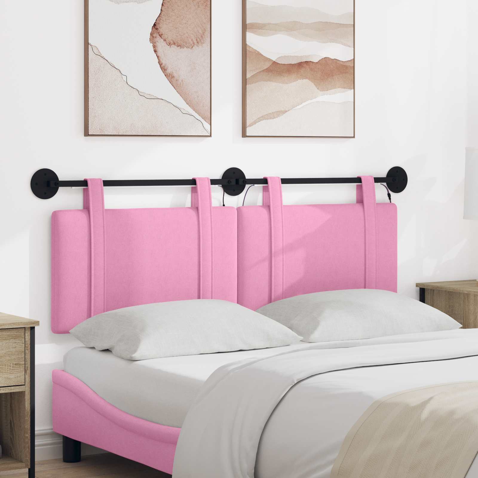 Hangend hoofdbord Met LED-verlichting Roze Stof – afbeelding 1