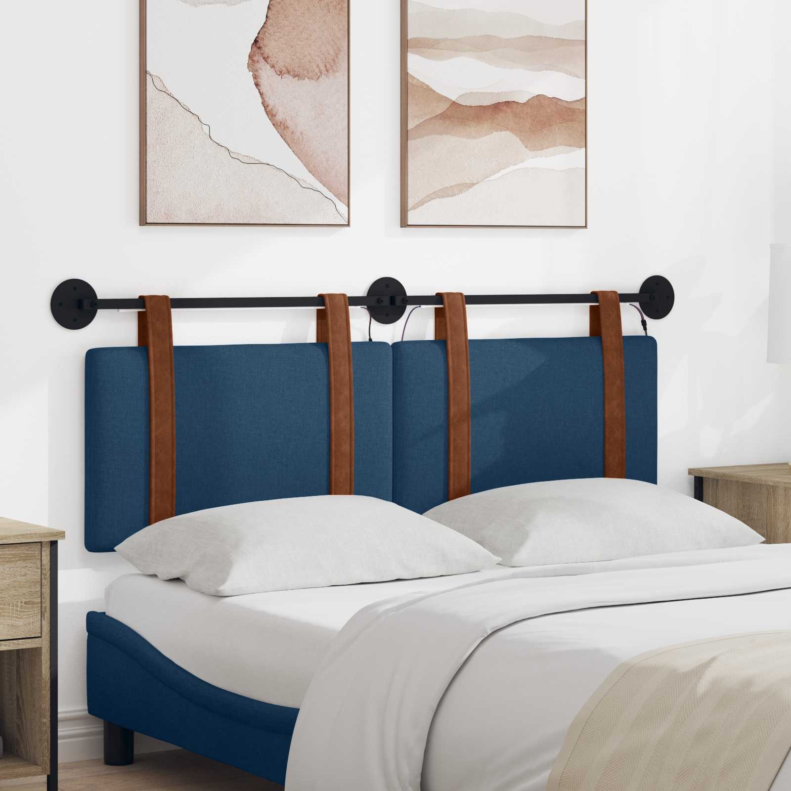 Hangend hoofdbord Met LED-verlichting Blauw Antiek PU – afbeelding 1
