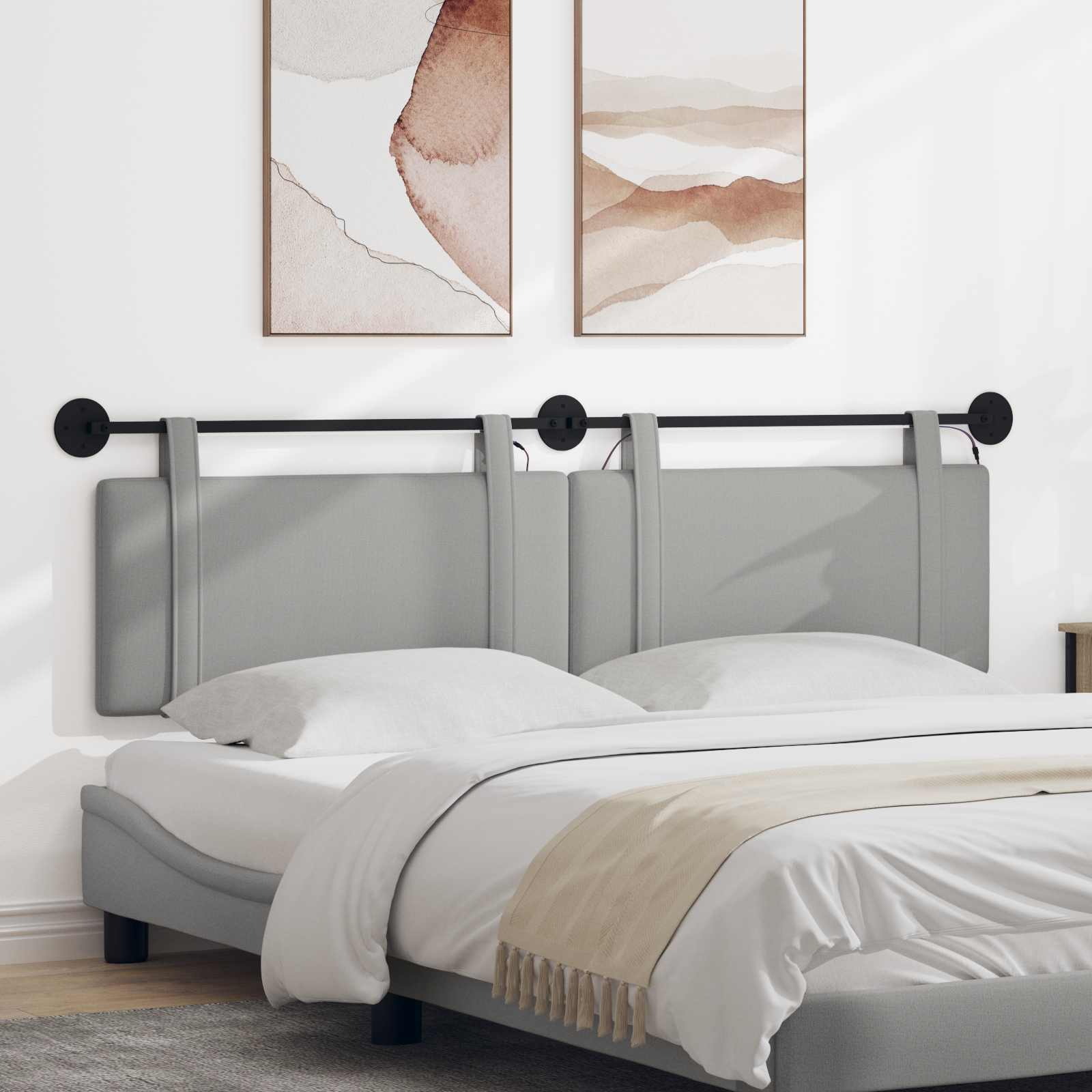 Hangend hoofdbord Met LED-verlichting Wolkengrijs Stof – afbeelding 1