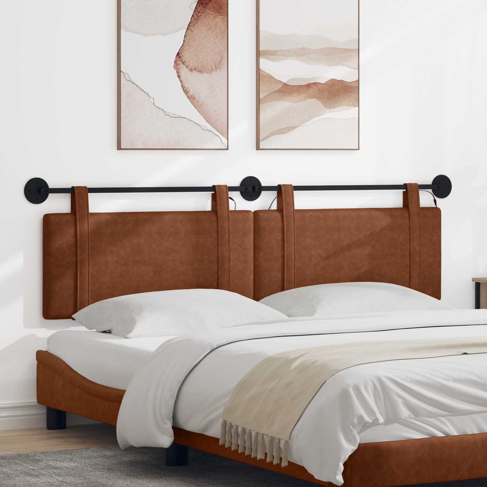 Hangend hoofdbord Met LED-verlichting Bruin Antiek PU – afbeelding 1
