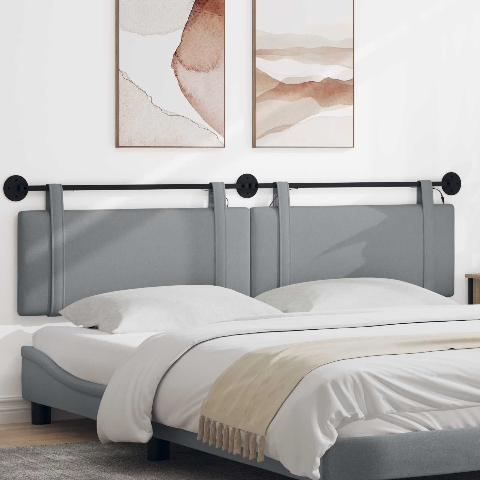 Hangend hoofdbord Met LED-verlichting Lichtgrijs Stof – afbeelding 1