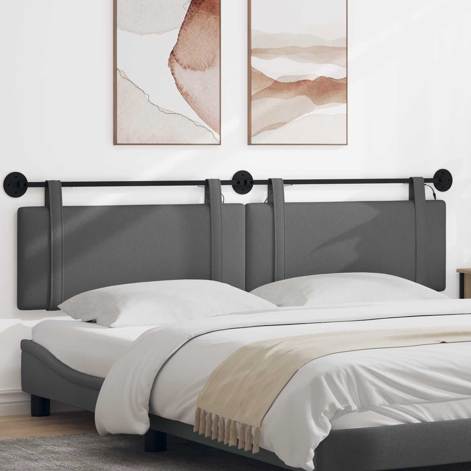 Hangend hoofdbord Met LED-verlichting Donkergrijs Stof – afbeelding 1