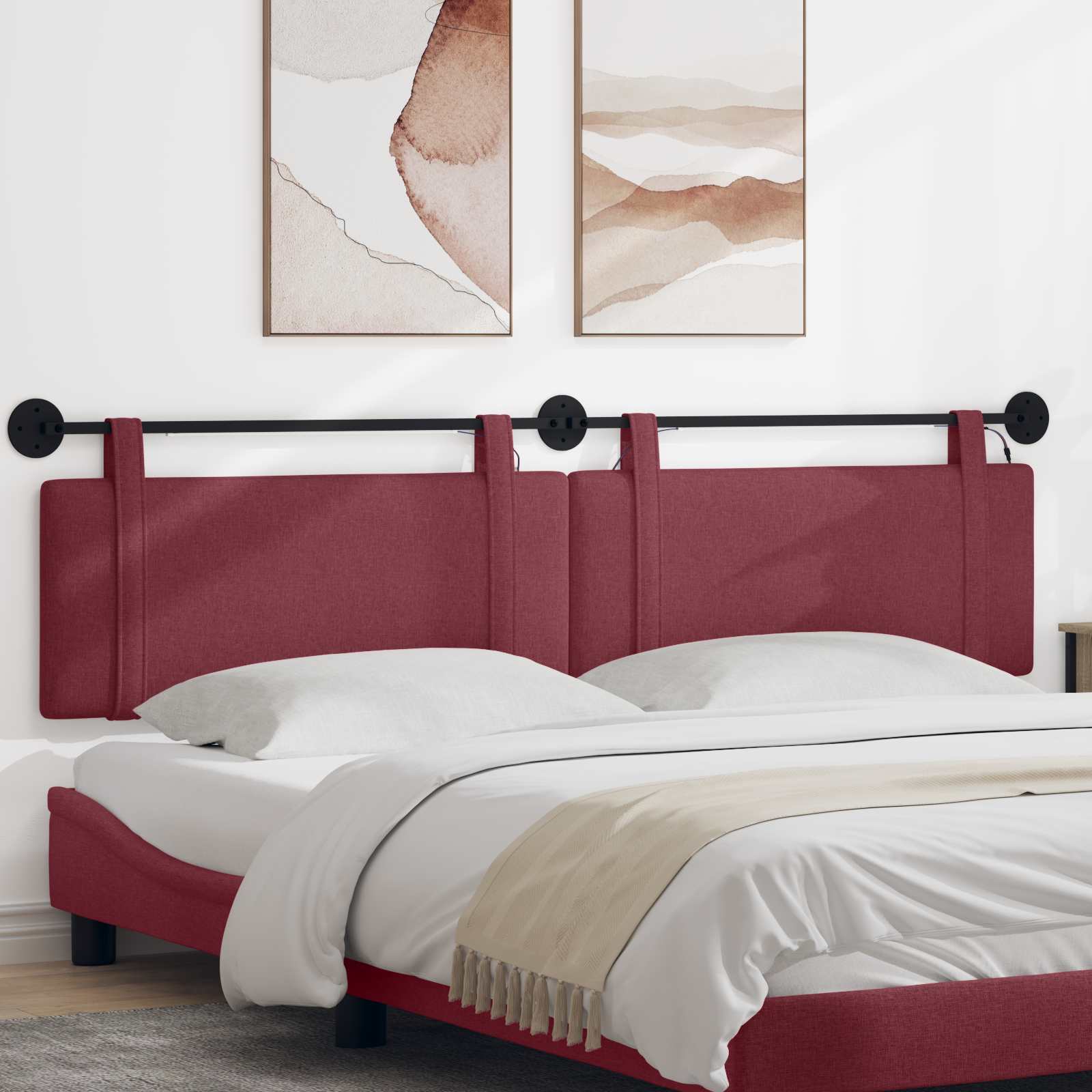 Hangend hoofdbord Met LED-verlichting Wijnrood Stof – afbeelding 1
