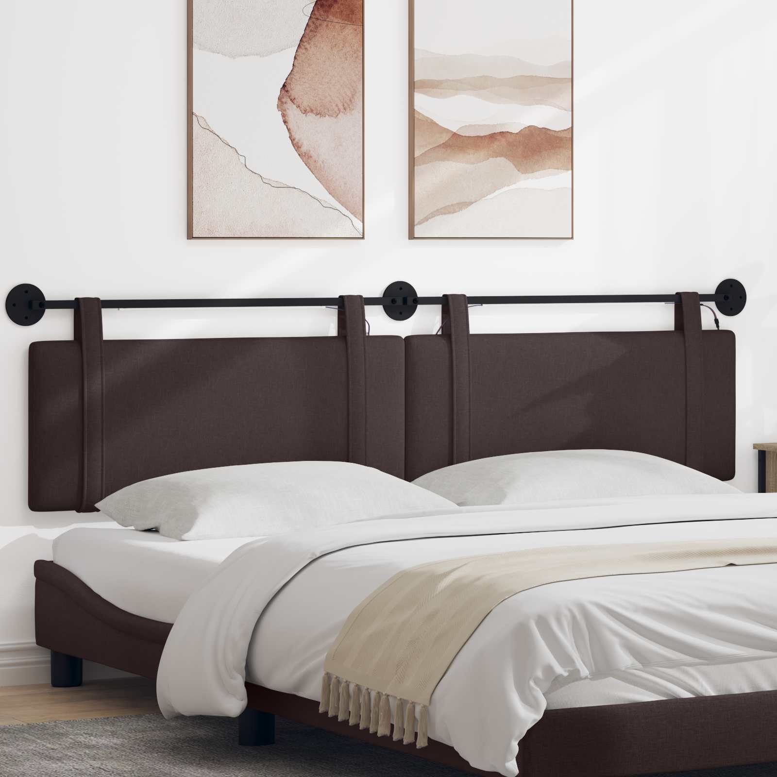 Hangend hoofdbord Met LED-verlichting Donkerbruin Stof – afbeelding 1
