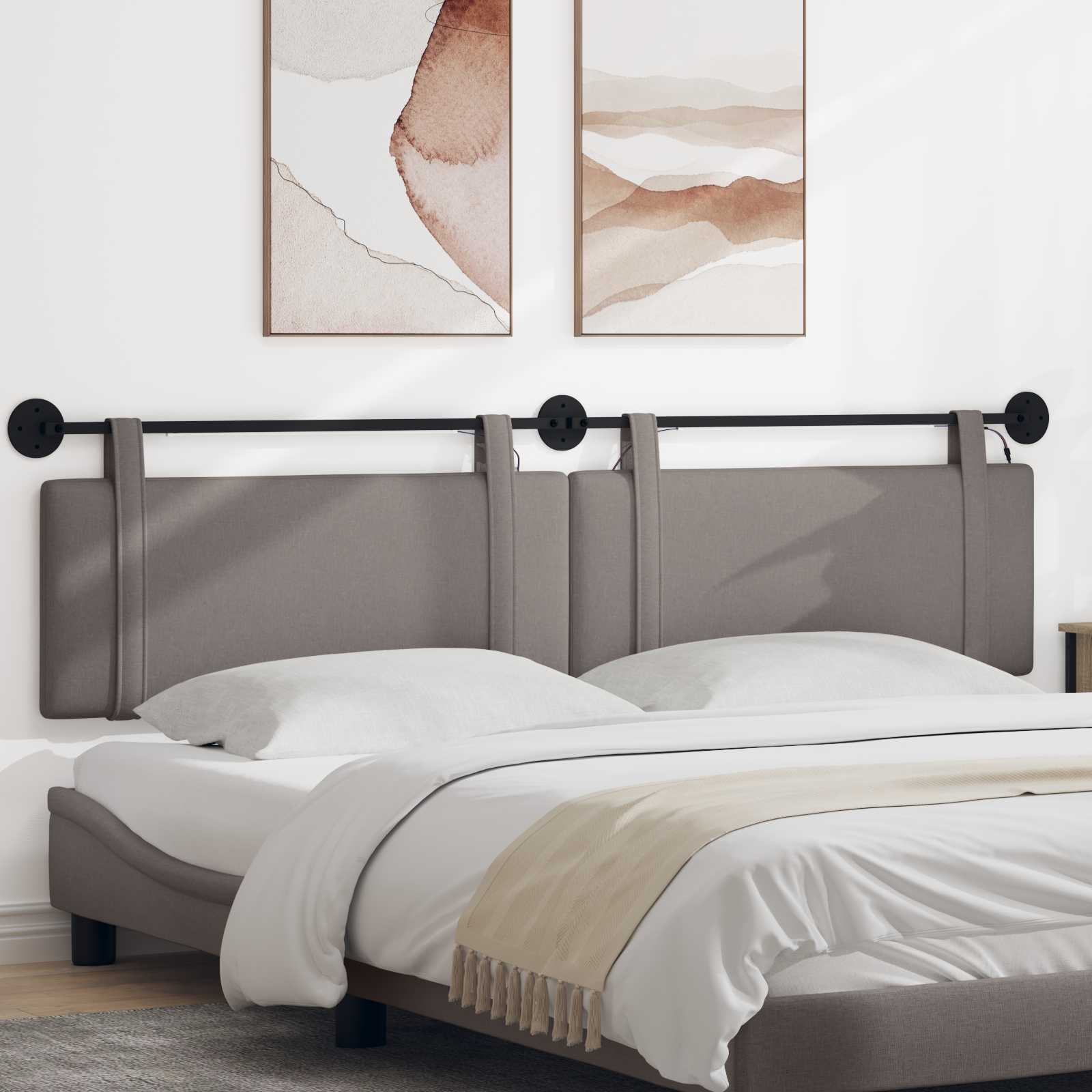 Hangend hoofdbord Met LED-verlichting Taupe Stof – afbeelding 1
