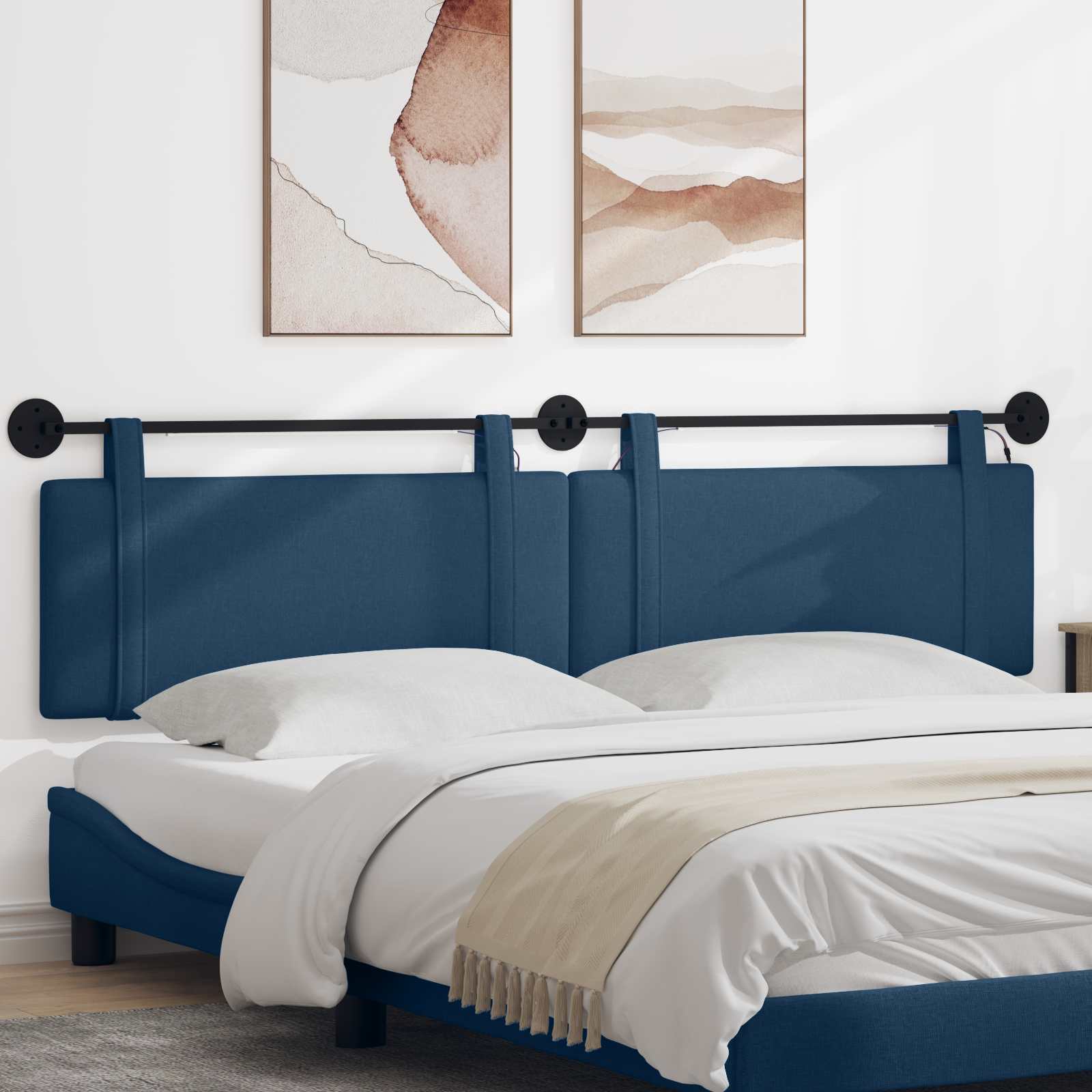 Hangend hoofdbord Met LED-verlichting Blauw Stof – afbeelding 1