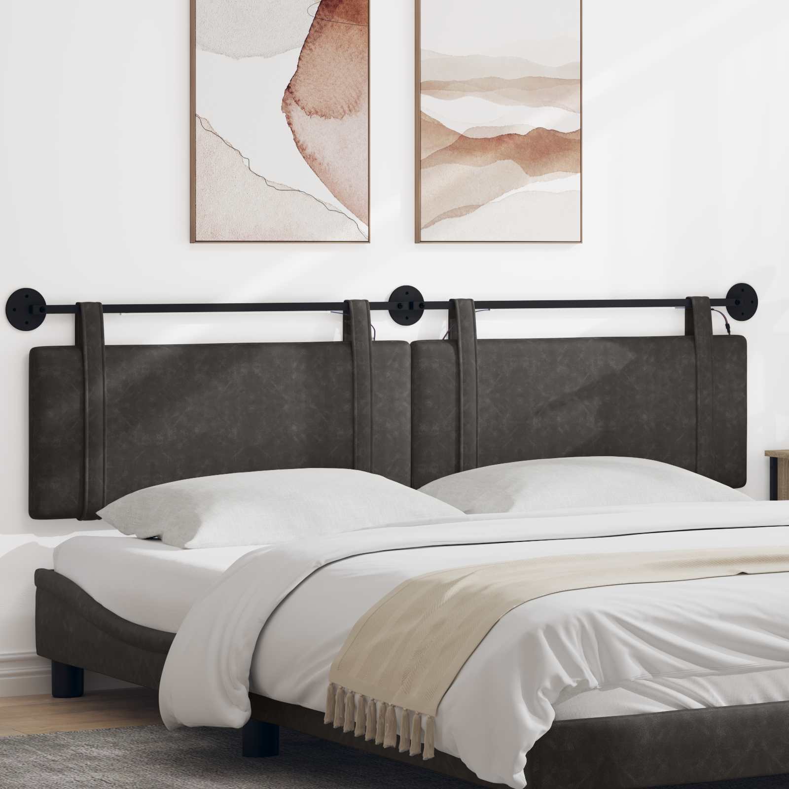 Hangend hoofdbord Met LED-verlichting Zwart Antiek PU – afbeelding 1