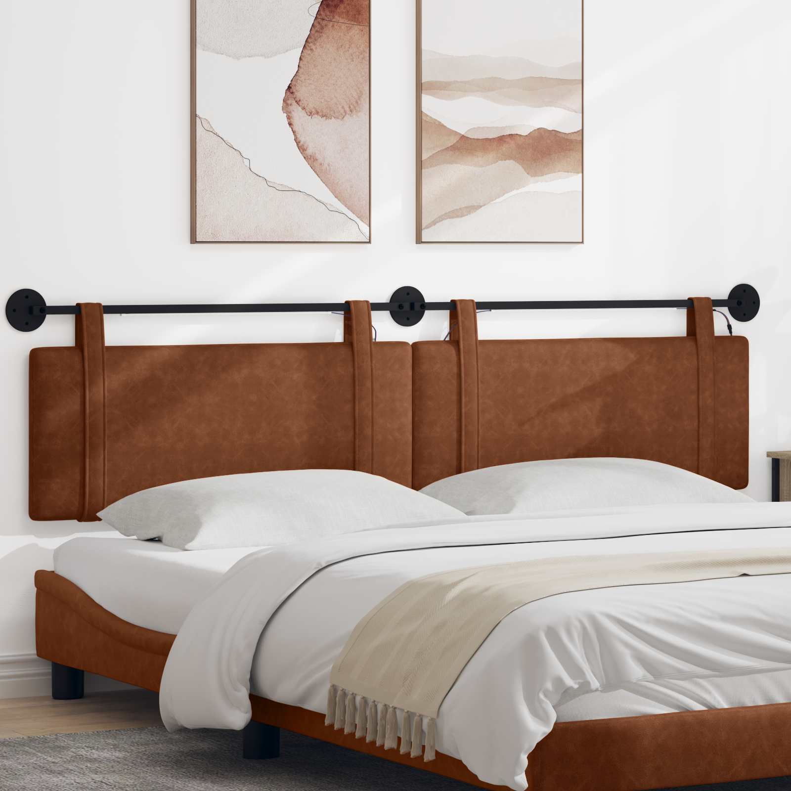 Hangend hoofdbord Met LED-verlichting Bruin Antiek PU – afbeelding 1