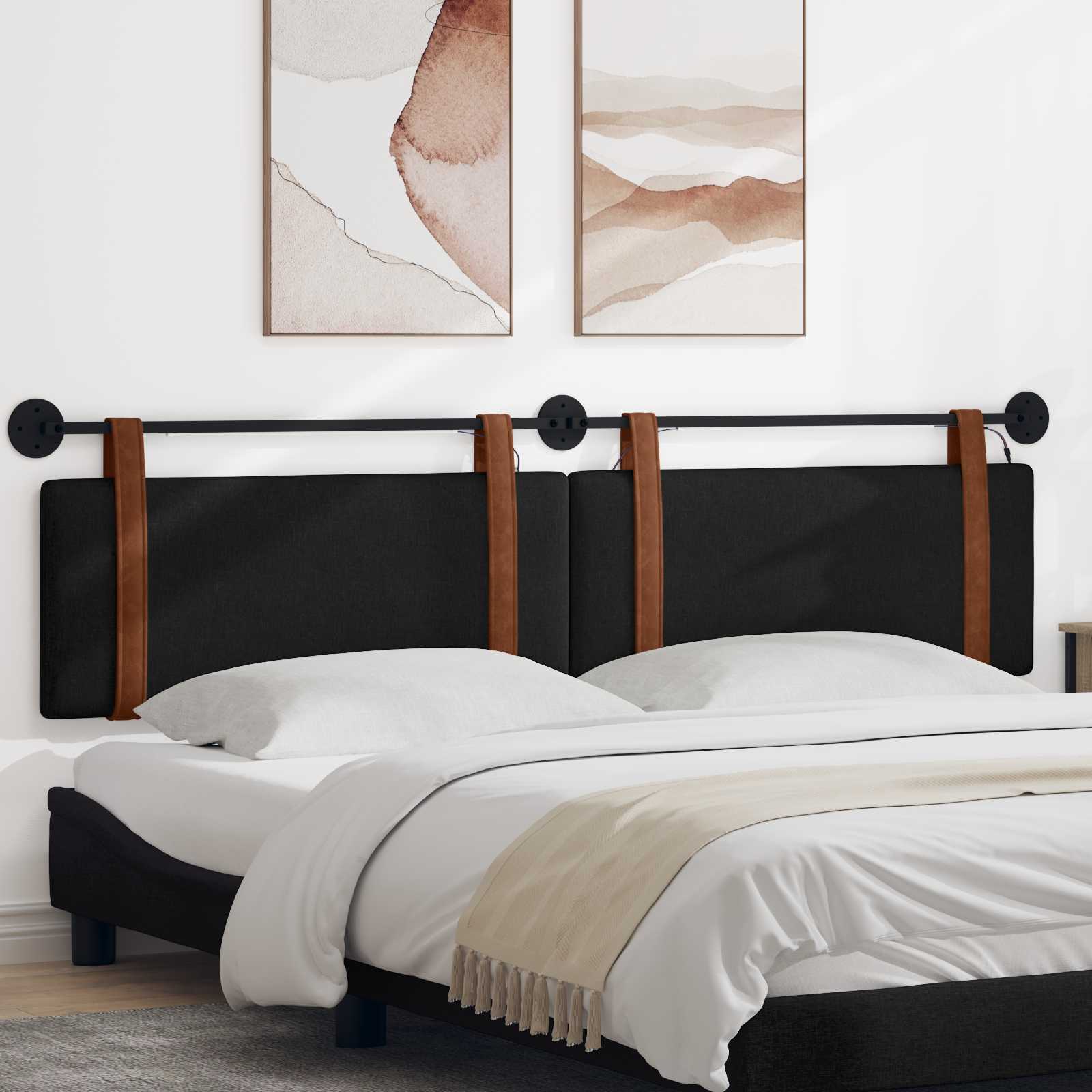 Hangend hoofdbord Met LED-verlichting Zwart Antiek PU – afbeelding 1